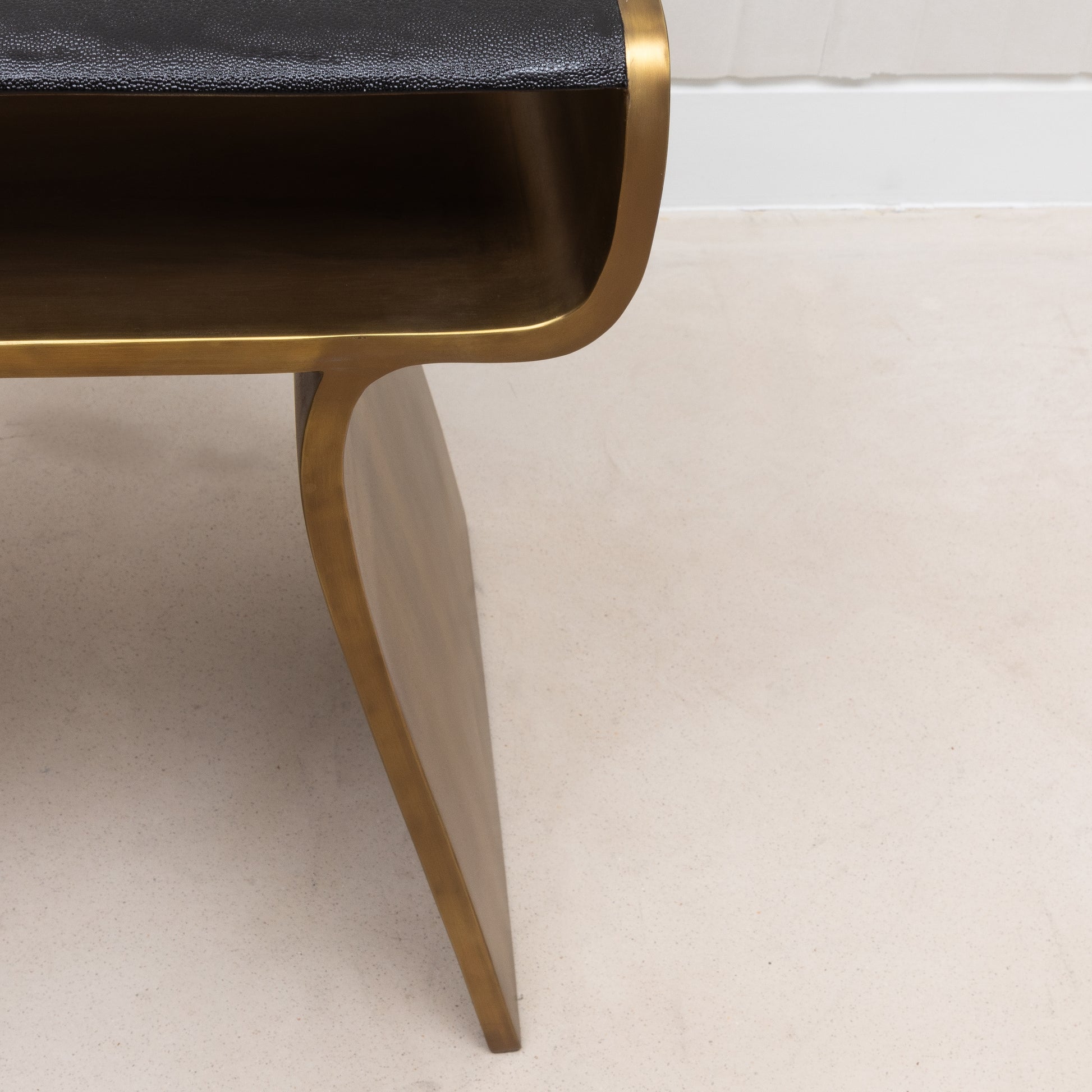 Side Table in Black Shagreen with Bronze Patina Brass by Kifu Paris