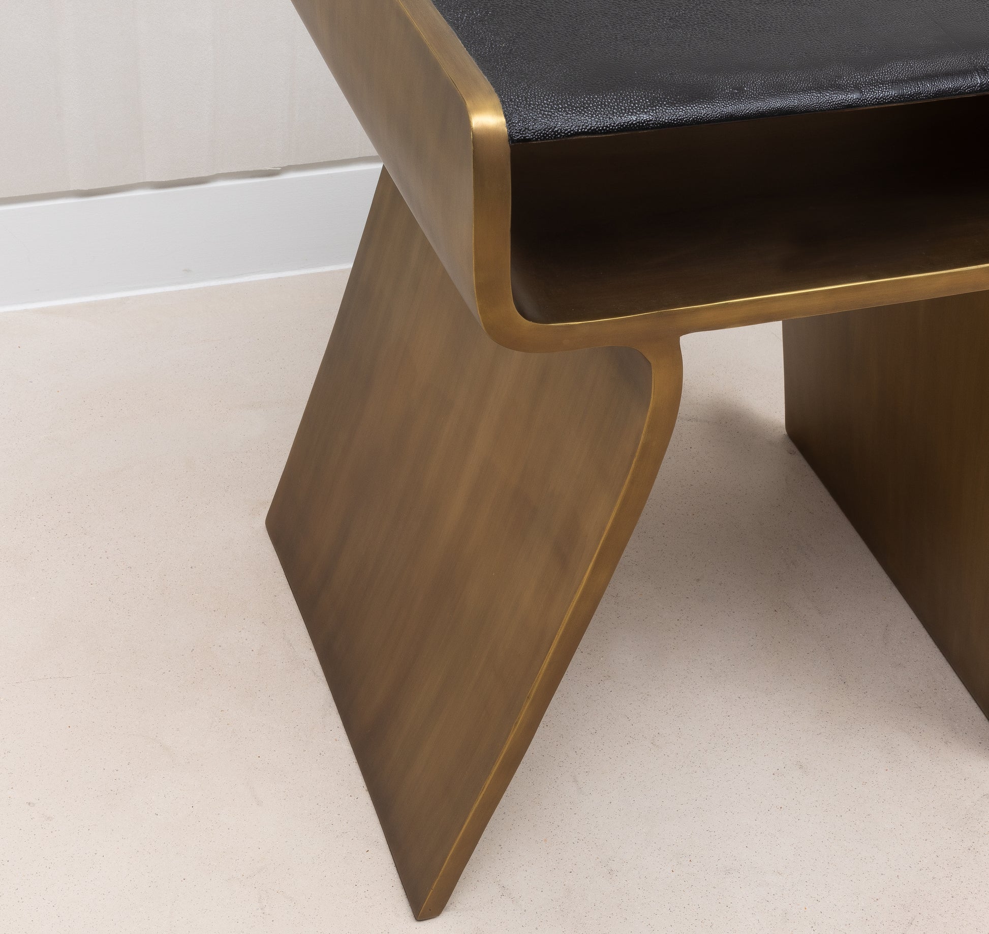 Side Table in Black Shagreen with Bronze Patina Brass by Kifu Paris