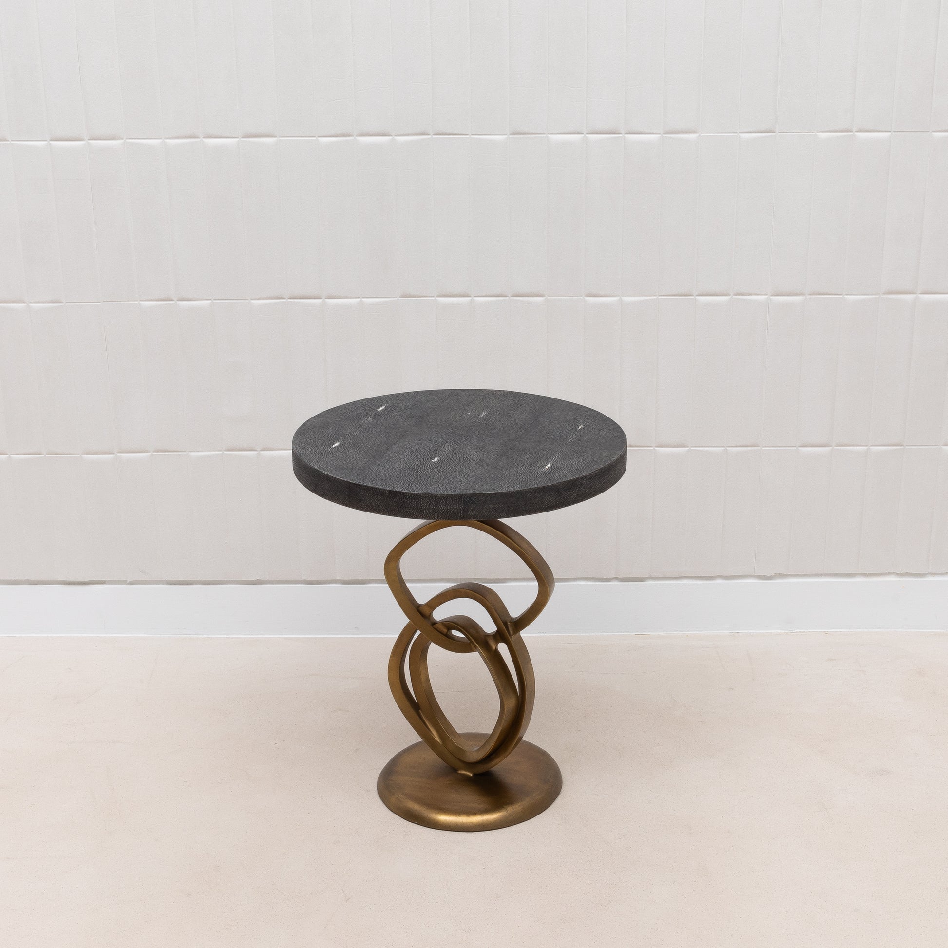 Side Table in Coal Black Shagreen with Bronze Patina Brass by Kifu Paris