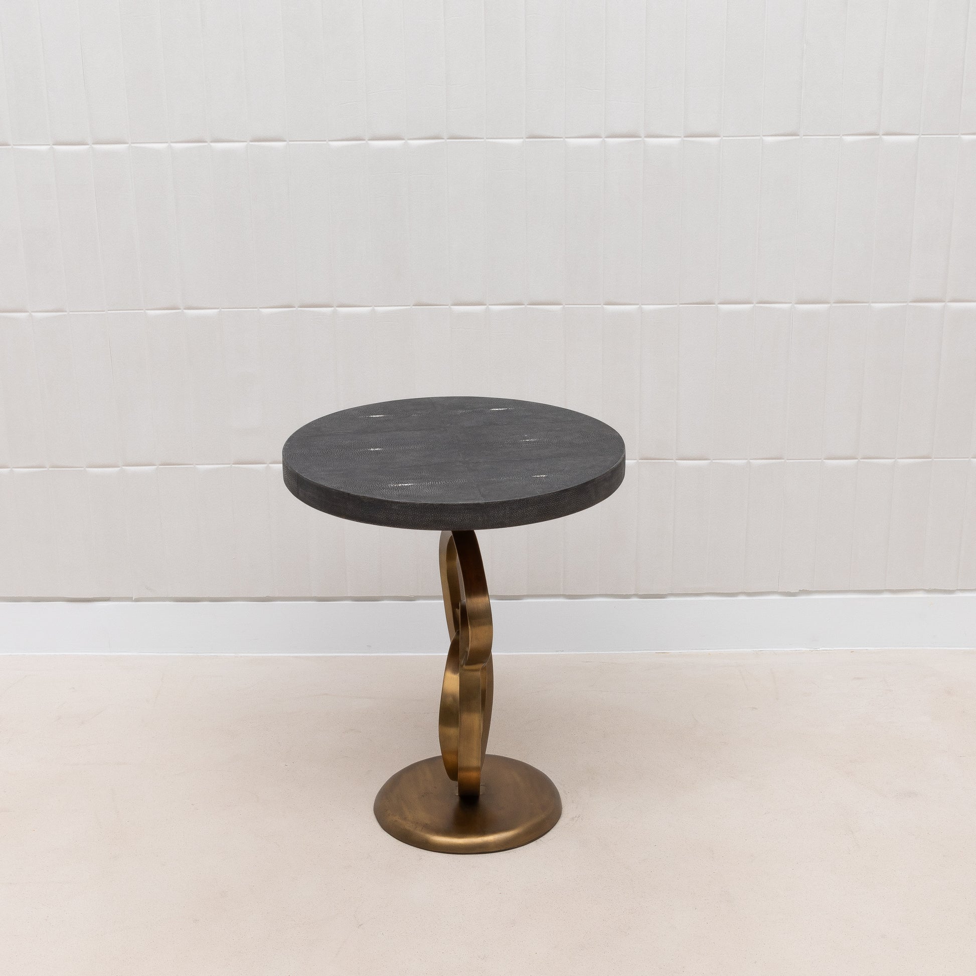Side Table in Coal Black Shagreen with Bronze Patina Brass by Kifu Paris