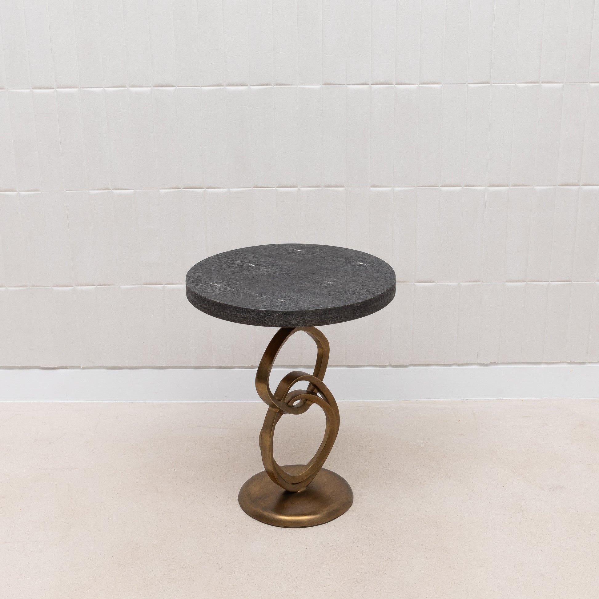 Side Table in Coal Black Shagreen with Bronze Patina Brass by Kifu Paris