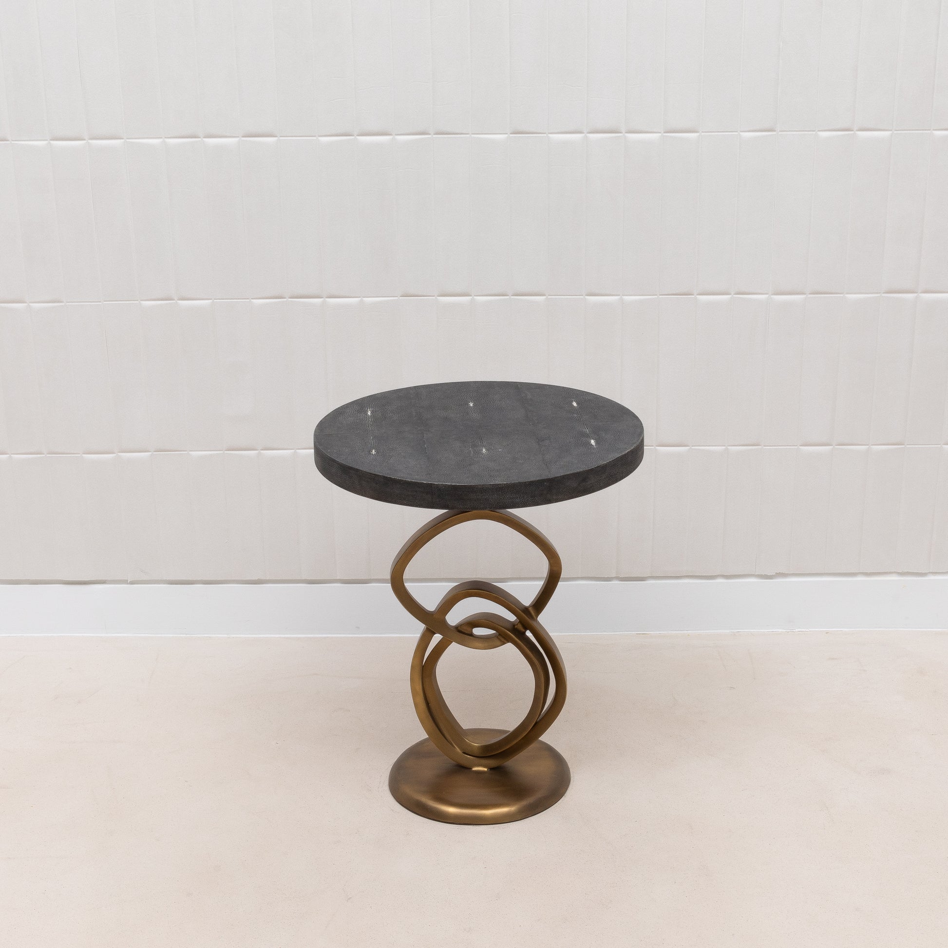Side Table in Coal Black Shagreen with Bronze Patina Brass by Kifu Paris