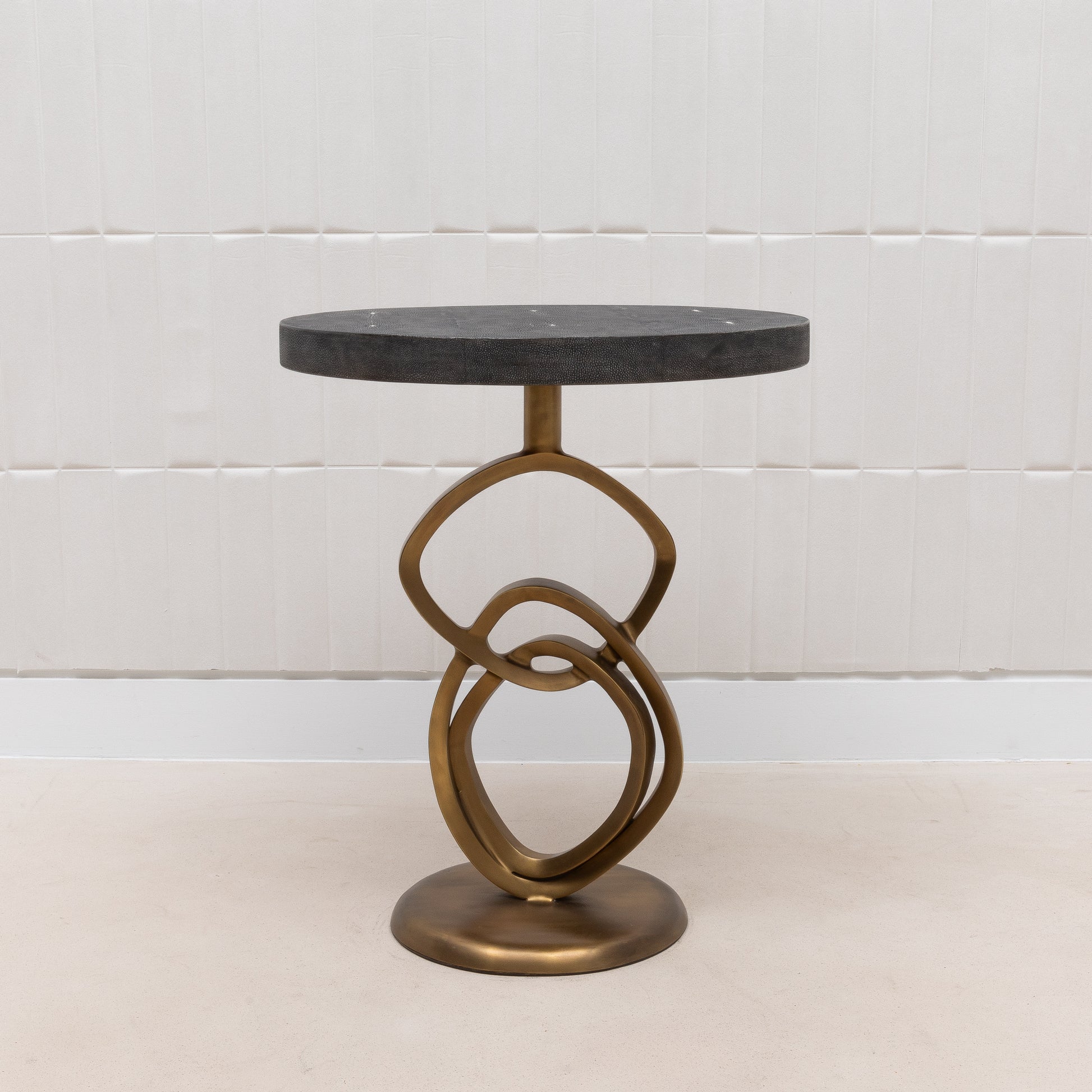Side Table in Coal Black Shagreen with Bronze Patina Brass by Kifu Paris