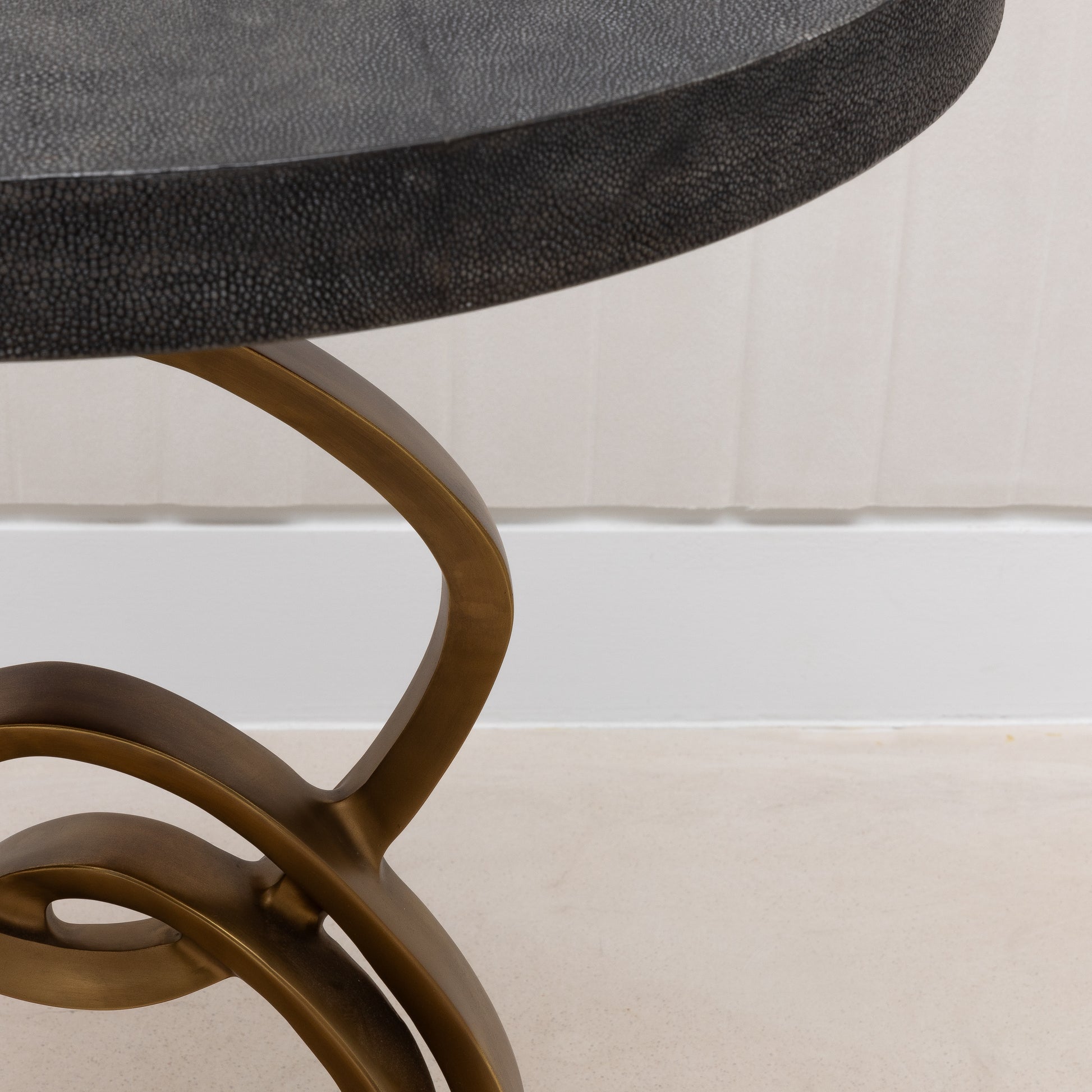 Side Table in Coal Black Shagreen with Bronze Patina Brass by Kifu Paris