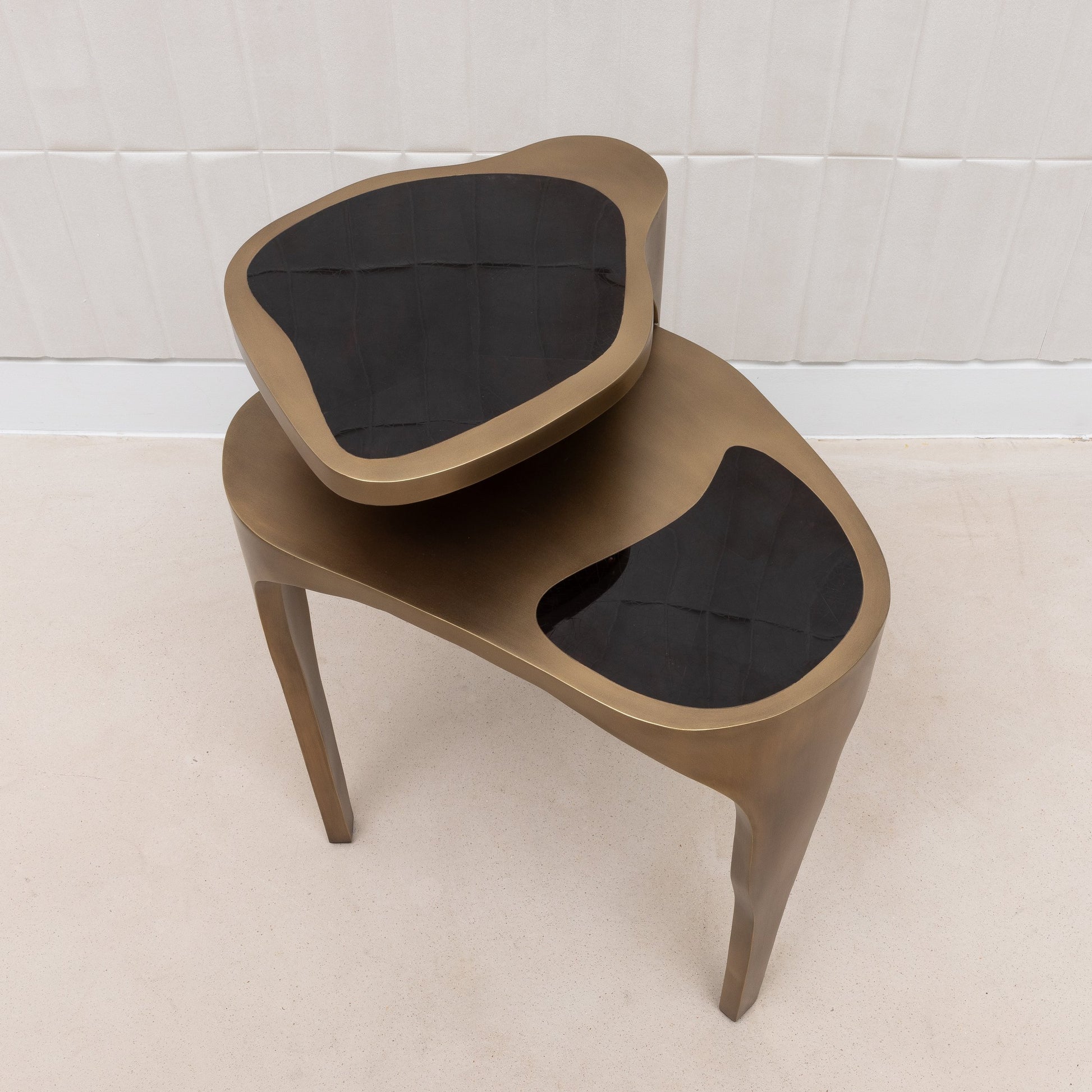 Side Table in Black Pen Shell with Bronze Patina Brass by R&Y Augousti