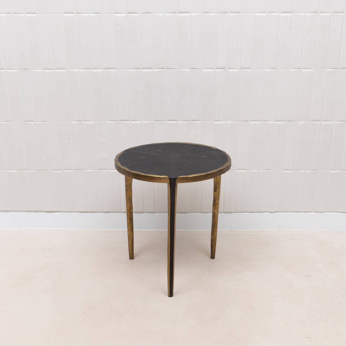 Pair of Side Tables in Black Shagreen with Bronze Patina Brass by R&Y Augousti