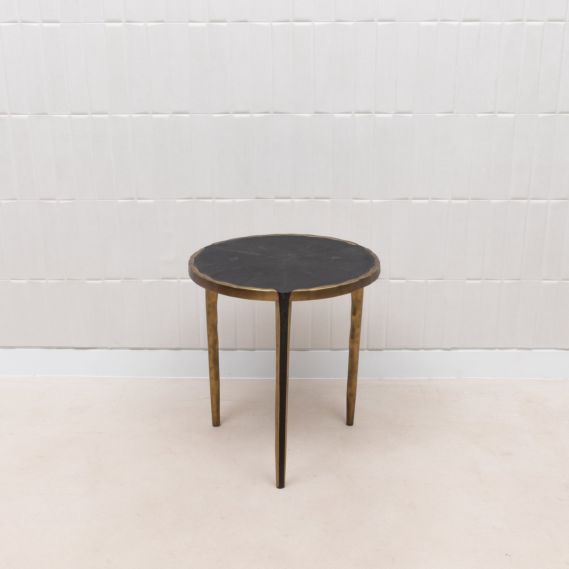 Pair of Side Tables in Black Shagreen with Bronze Patina Brass by R&Y Augousti