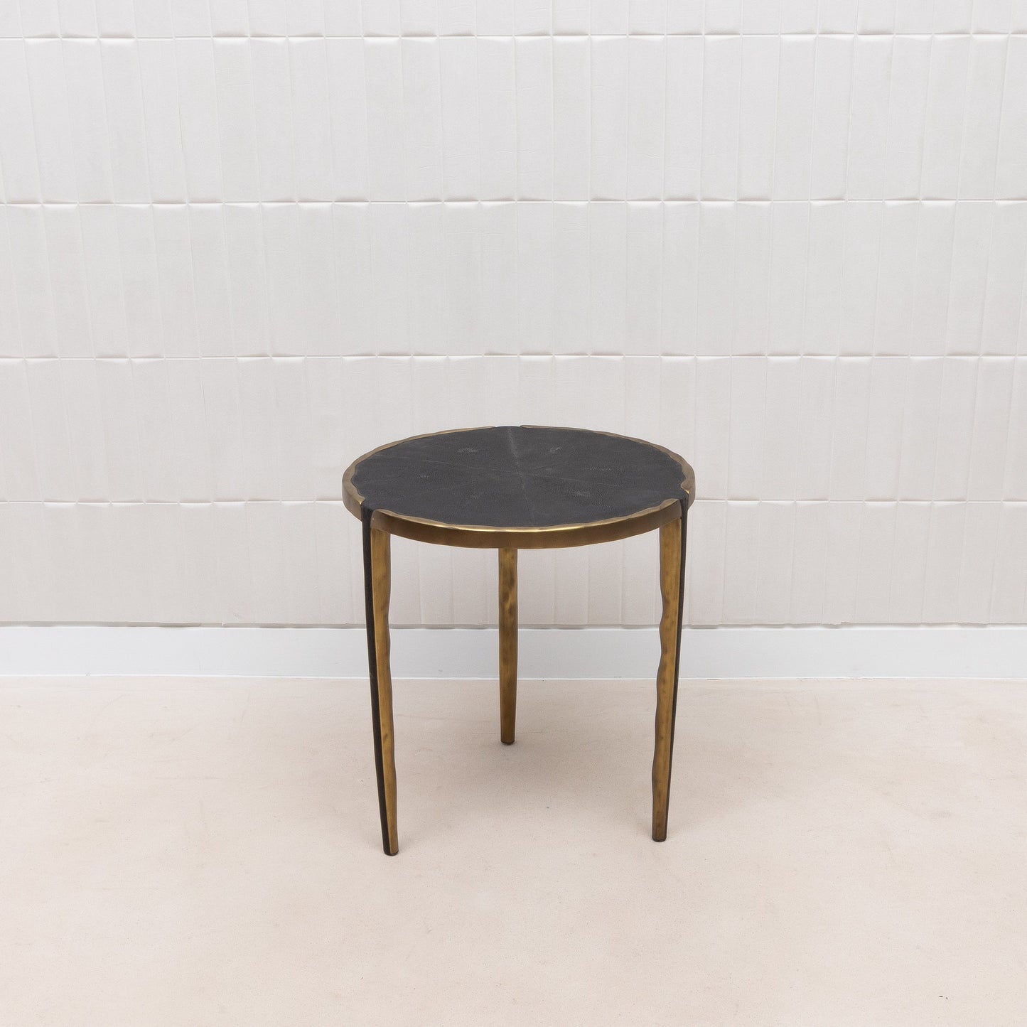 Pair of Side Tables in Black Shagreen with Bronze Patina Brass by R&Y Augousti