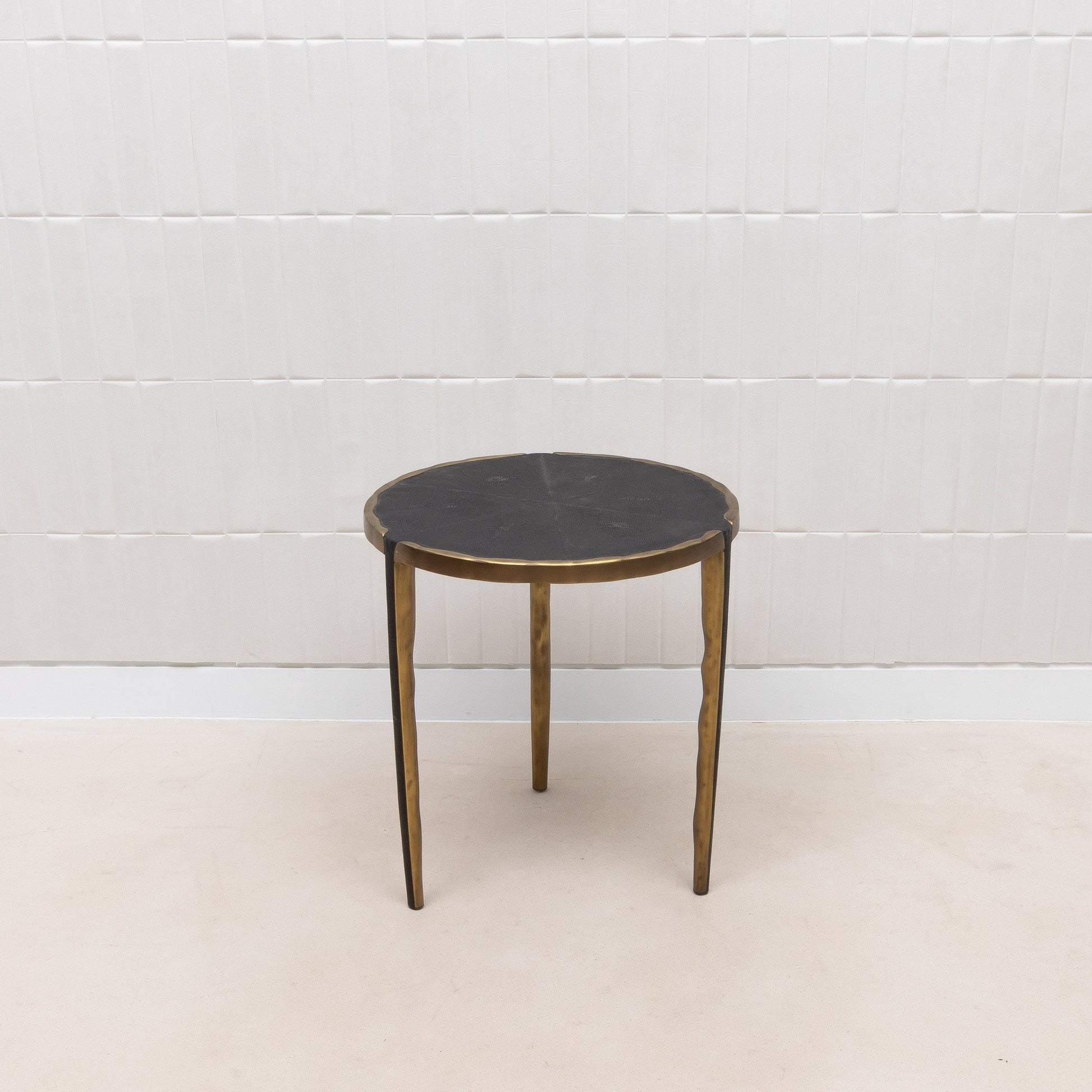 Pair of Side Tables in Black Shagreen with Bronze Patina Brass by R&Y Augousti