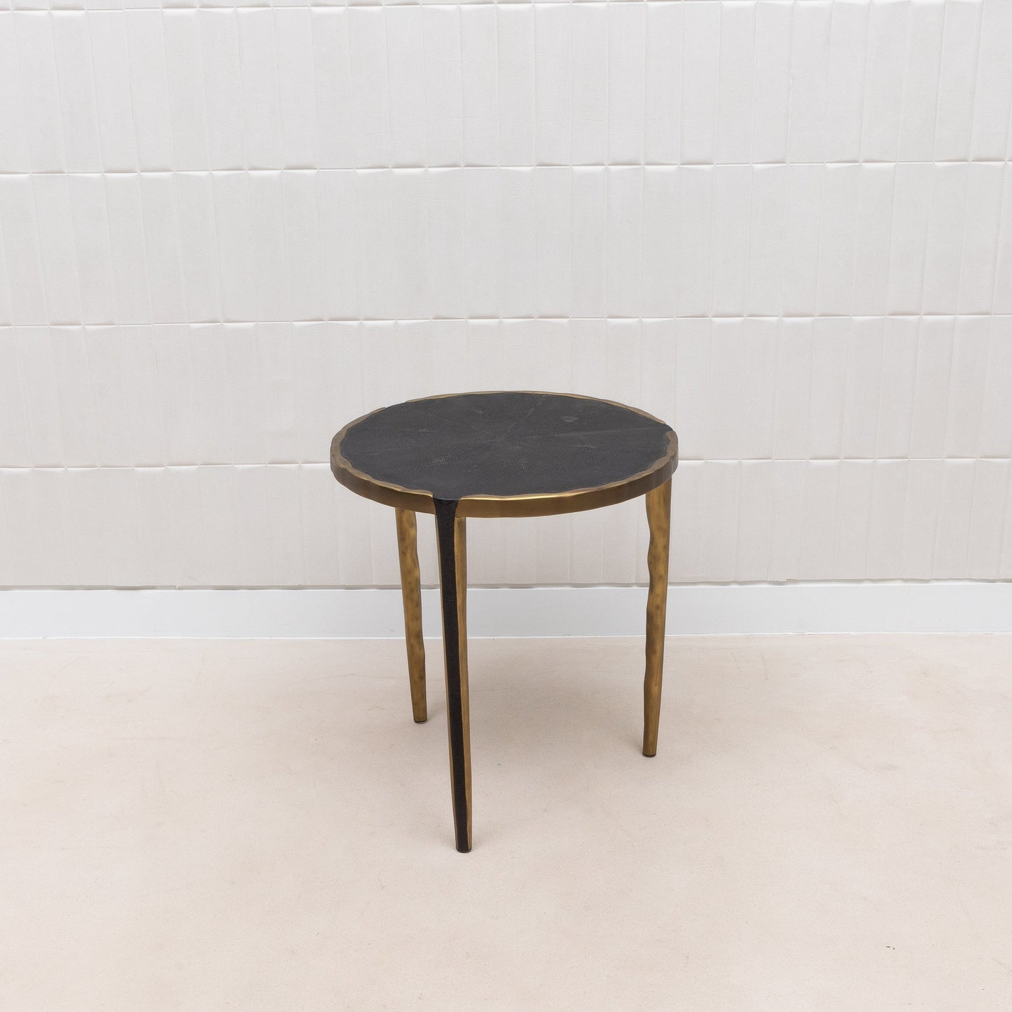 Pair of Side Tables in Black Shagreen with Bronze Patina Brass by R&Y Augousti