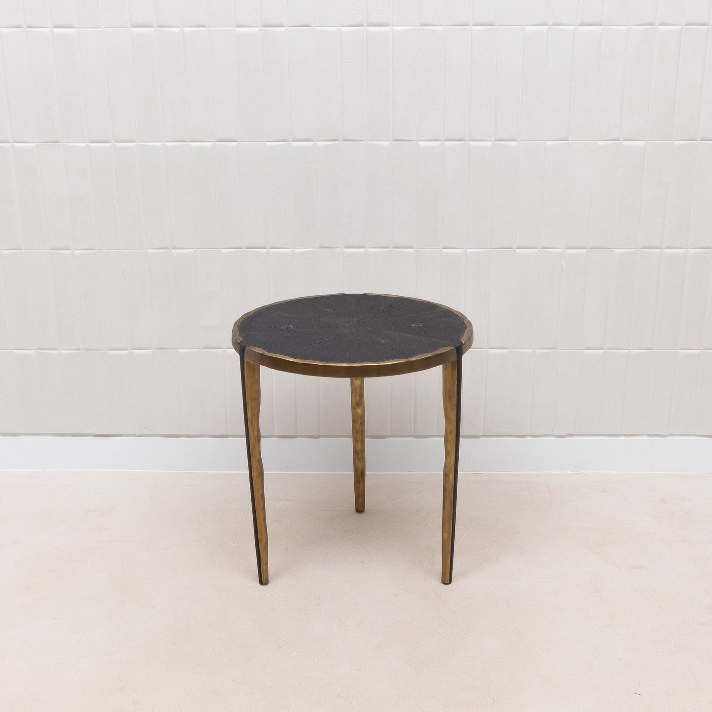 Pair of Side Tables in Black Shagreen with Bronze Patina Brass by R&Y Augousti
