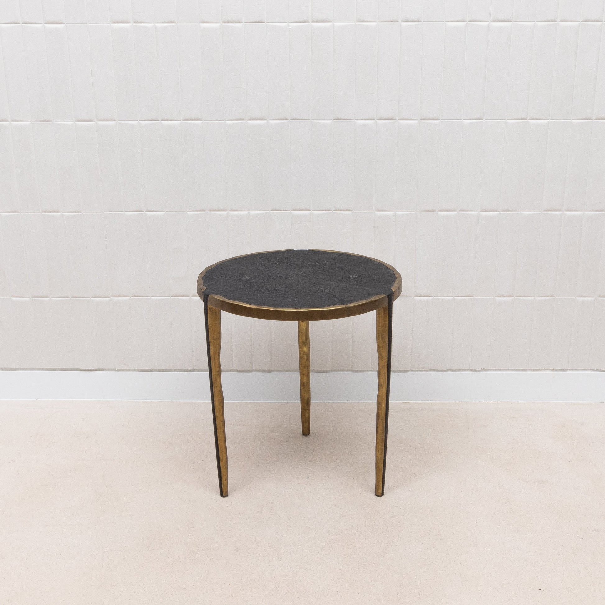 Pair of Side Tables in Black Shagreen with Bronze Patina Brass by R&Y Augousti