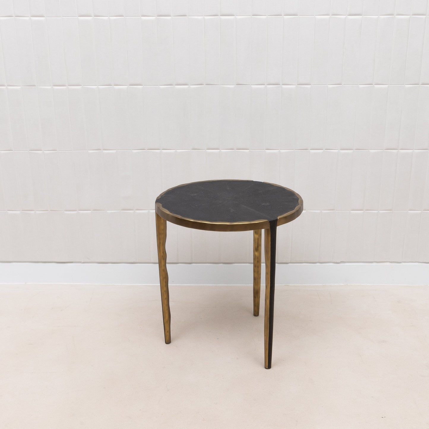 Pair of Side Tables in Black Shagreen with Bronze Patina Brass by R&Y Augousti