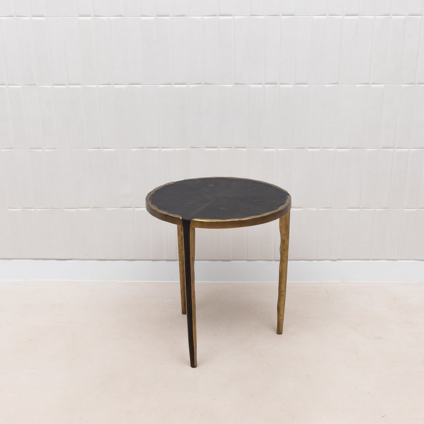 Pair of Side Tables in Black Shagreen with Bronze Patina Brass by R&Y Augousti