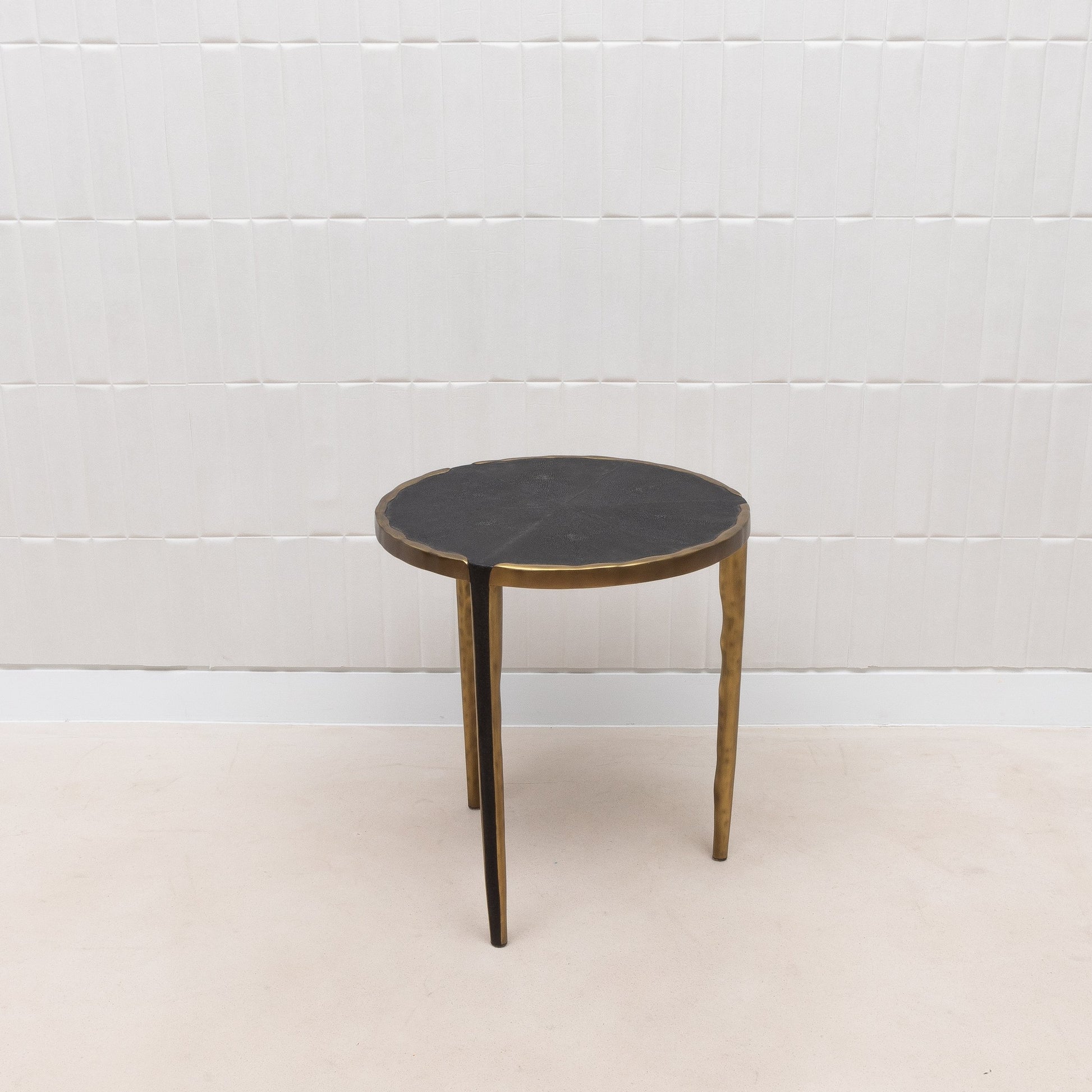 Pair of Side Tables in Black Shagreen with Bronze Patina Brass by R&Y Augousti