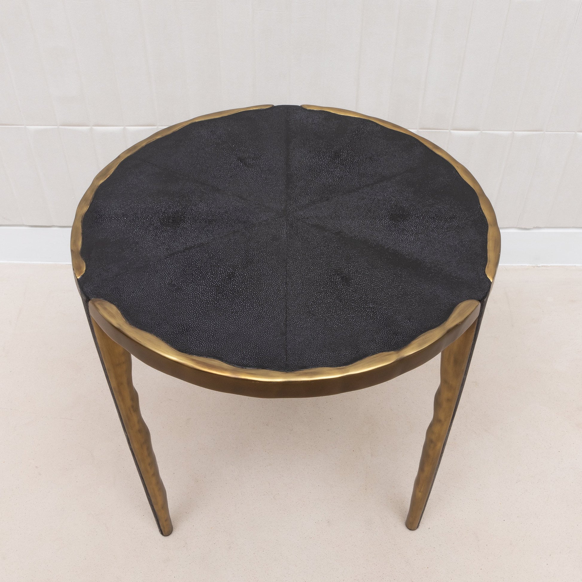 Pair of Side Tables in Black Shagreen with Bronze Patina Brass by R&Y Augousti