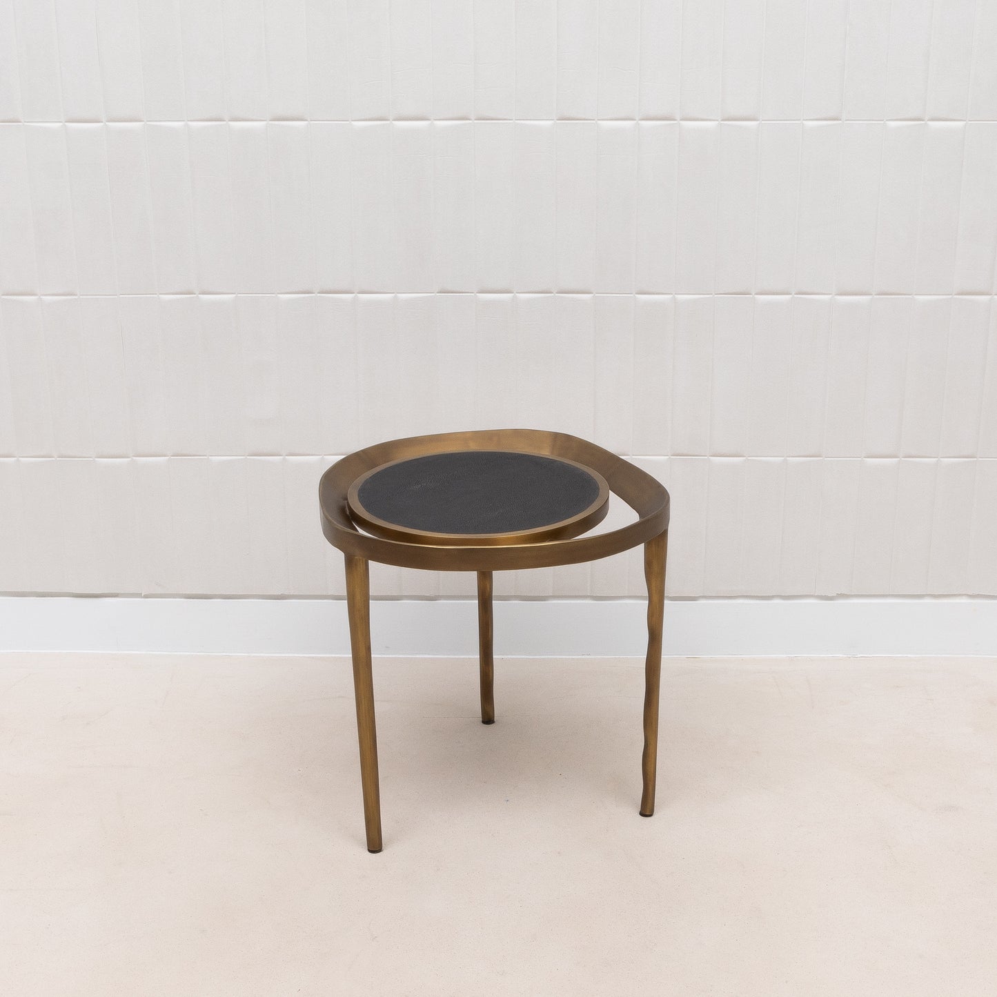 Side Table in Black Shagreen with Bronze Patina Brass by R&Y Augousti