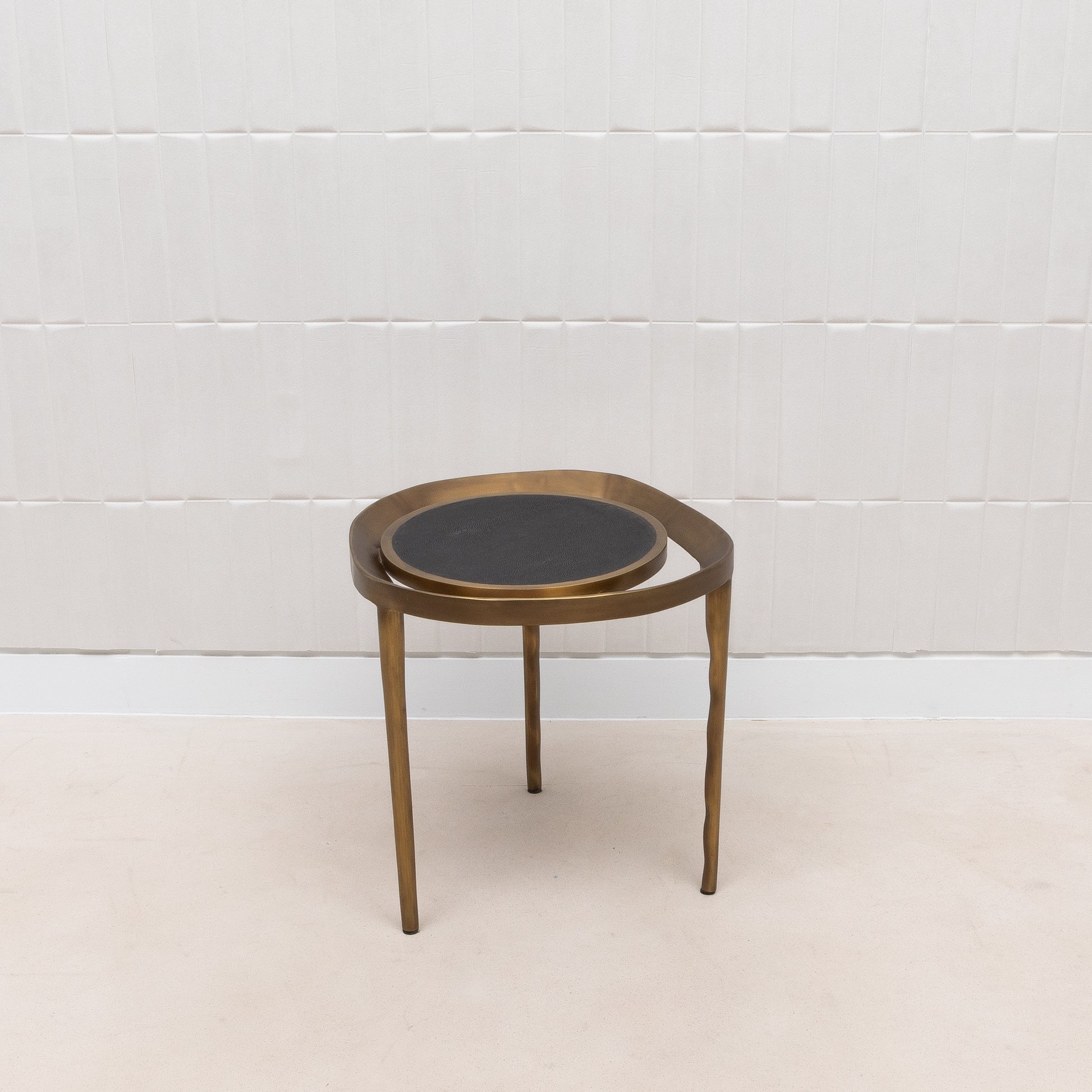 Side Table in Black Shagreen with Bronze Patina Brass by R&Y Augousti