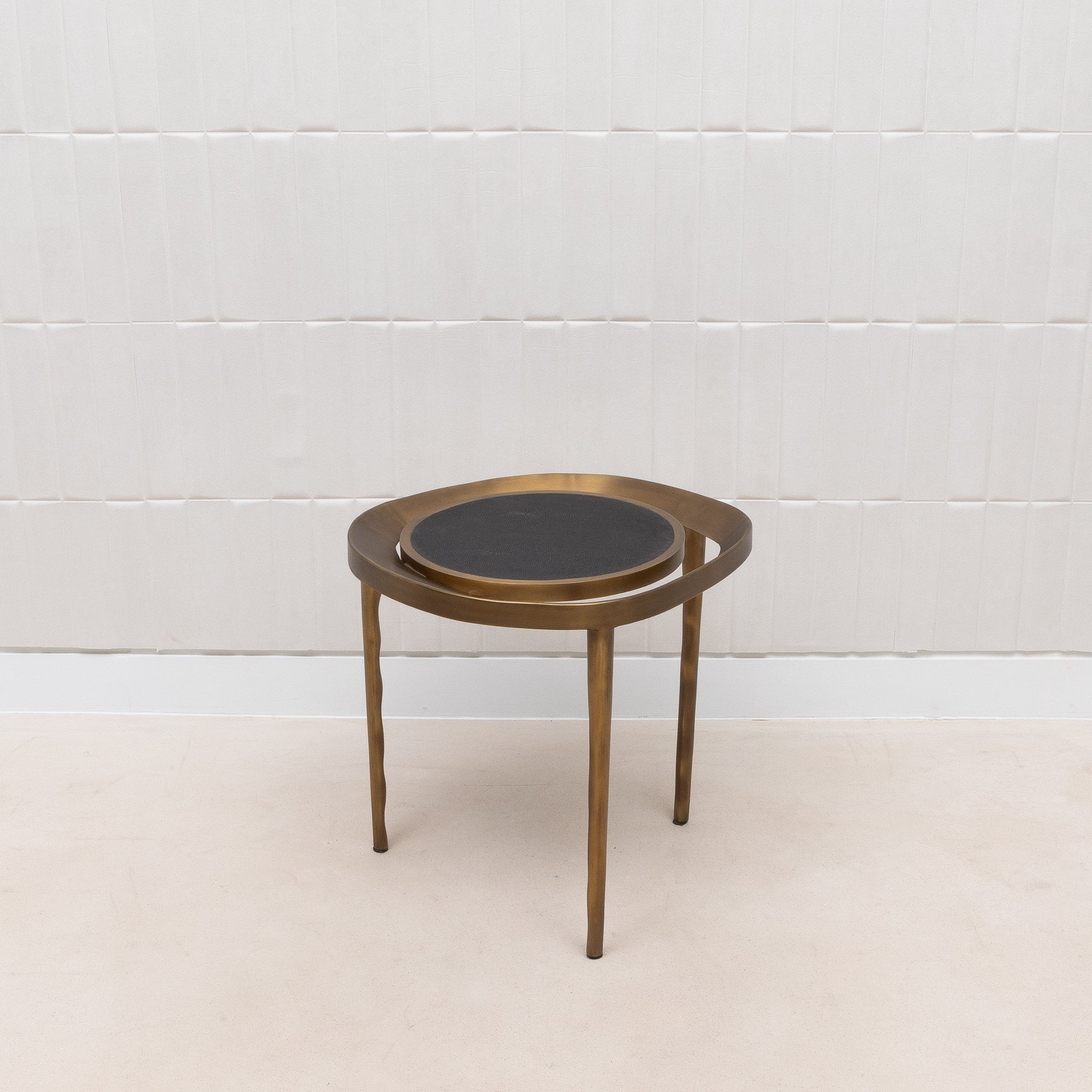Side Table in Black Shagreen with Bronze Patina Brass by R&Y Augousti
