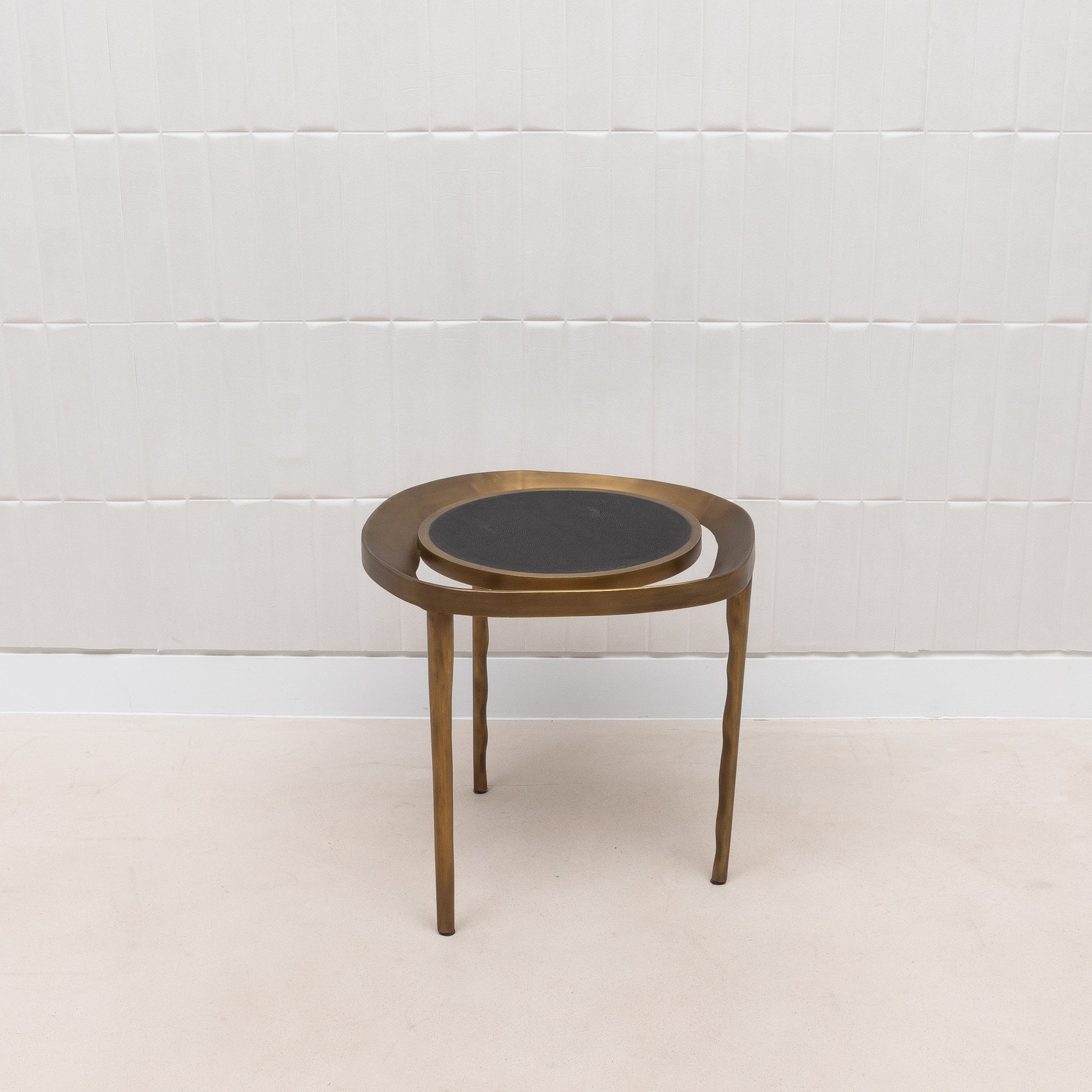 Side Table in Black Shagreen with Bronze Patina Brass by R&Y Augousti