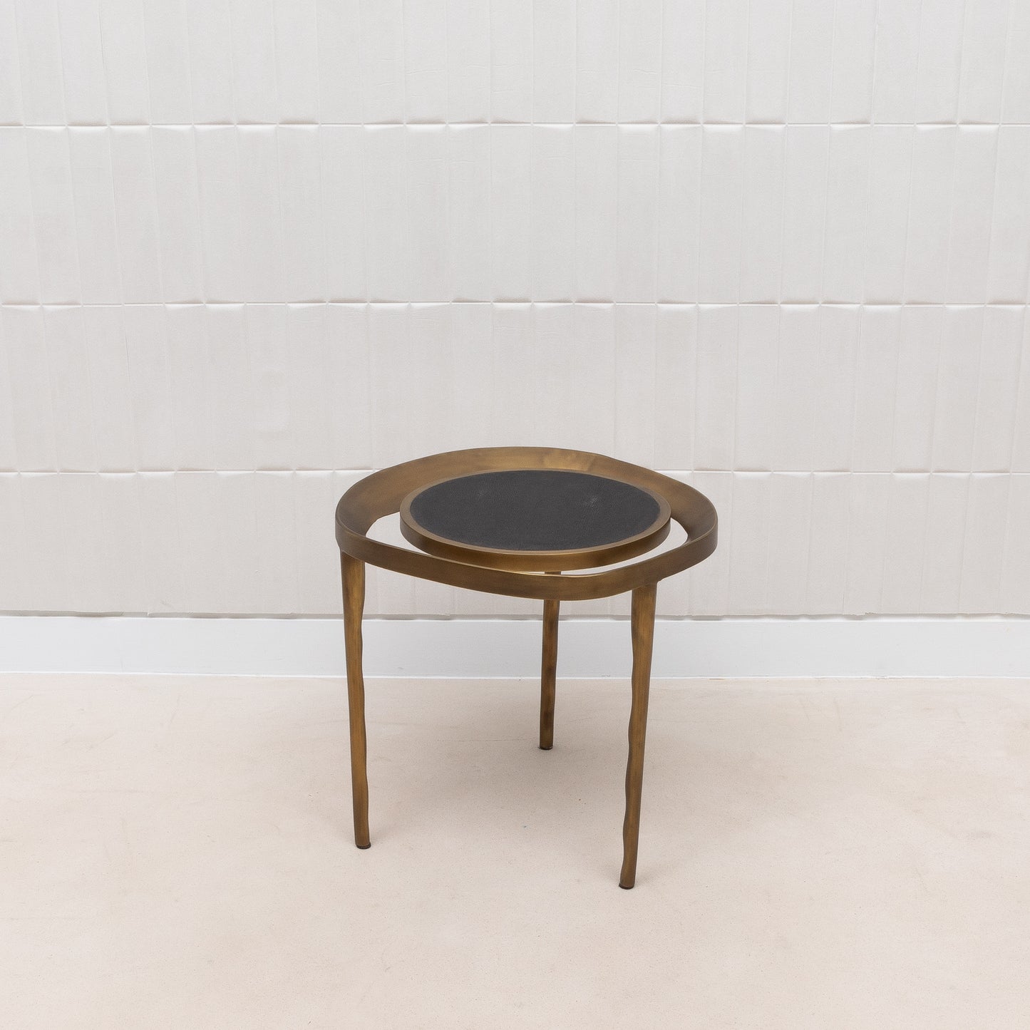 Side Table in Black Shagreen with Bronze Patina Brass by R&Y Augousti