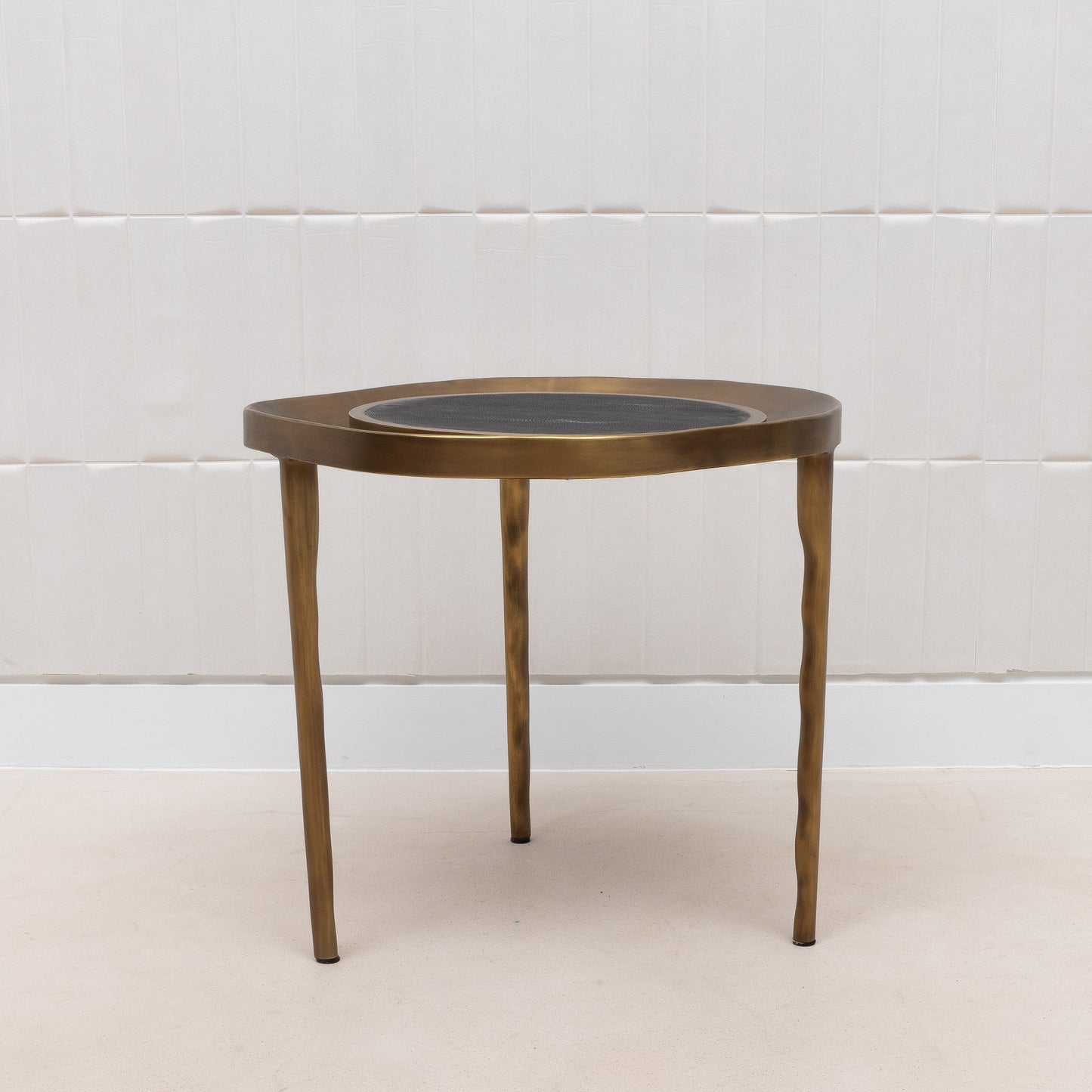 Side Table in Black Shagreen with Bronze Patina Brass by R&Y Augousti