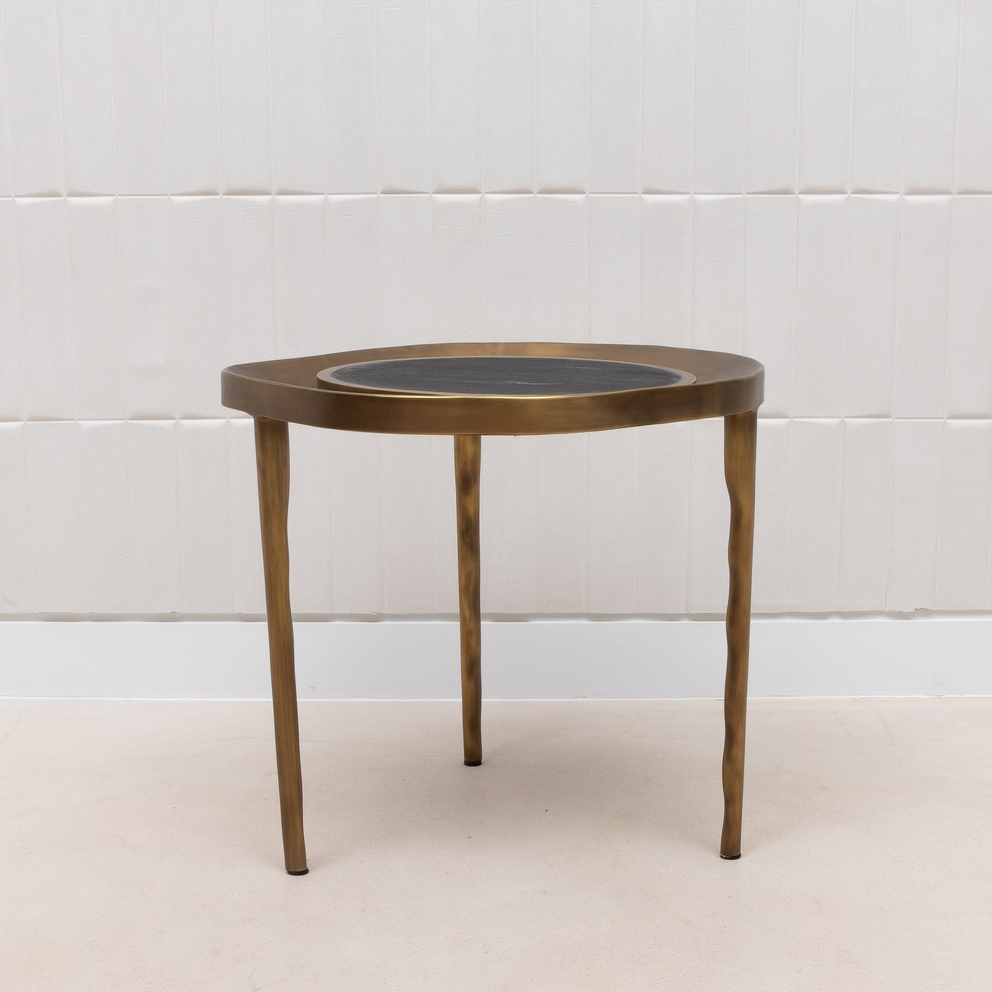 Side Table in Black Shagreen with Bronze Patina Brass by R&Y Augousti