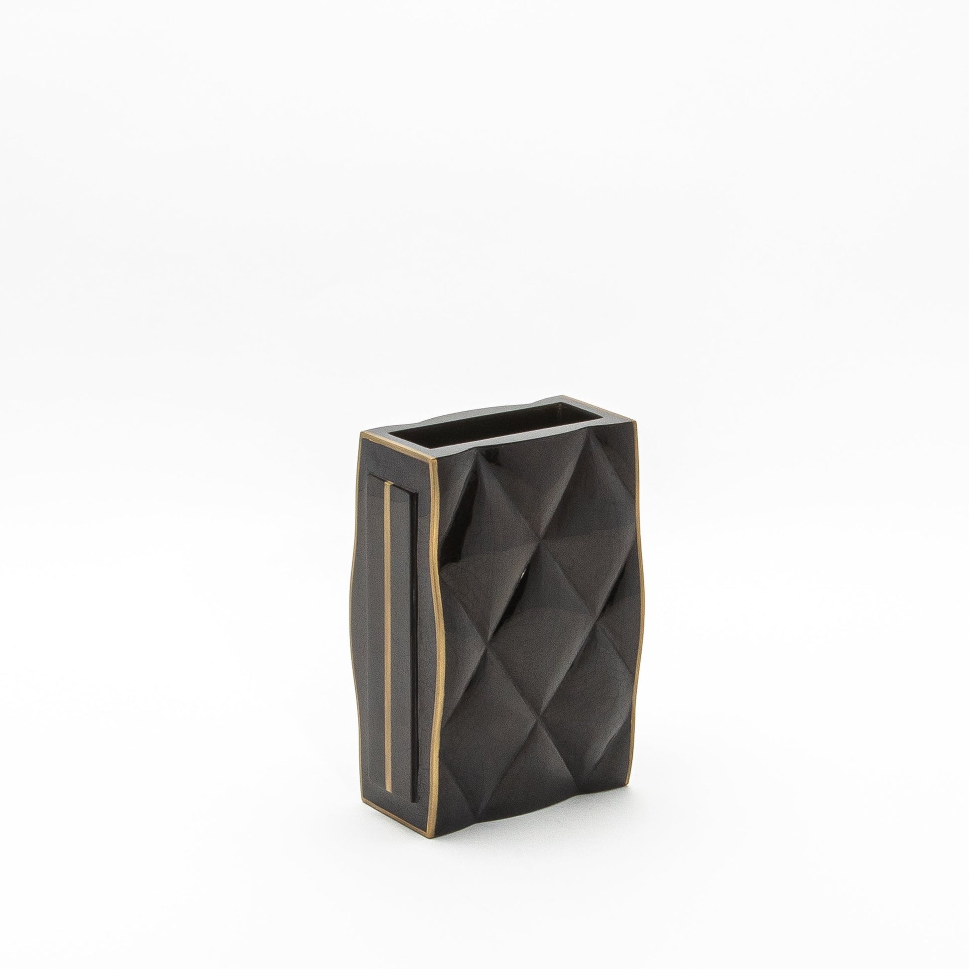 Quilted Vase in Black Shell with Brass by KIFU Paris