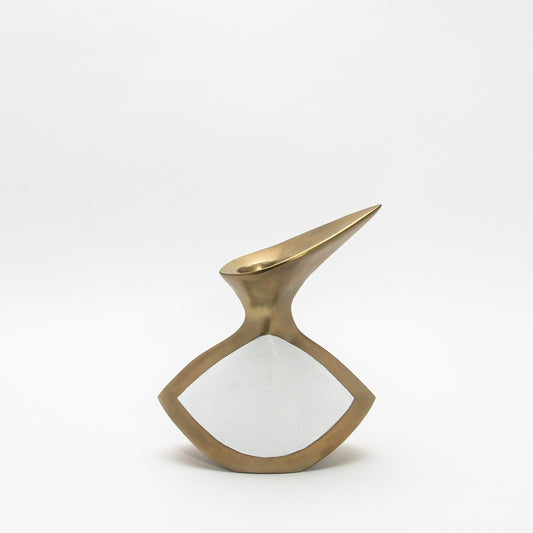 Sculptural Vase in White Shagreen and Brass by R&Y Augousti
