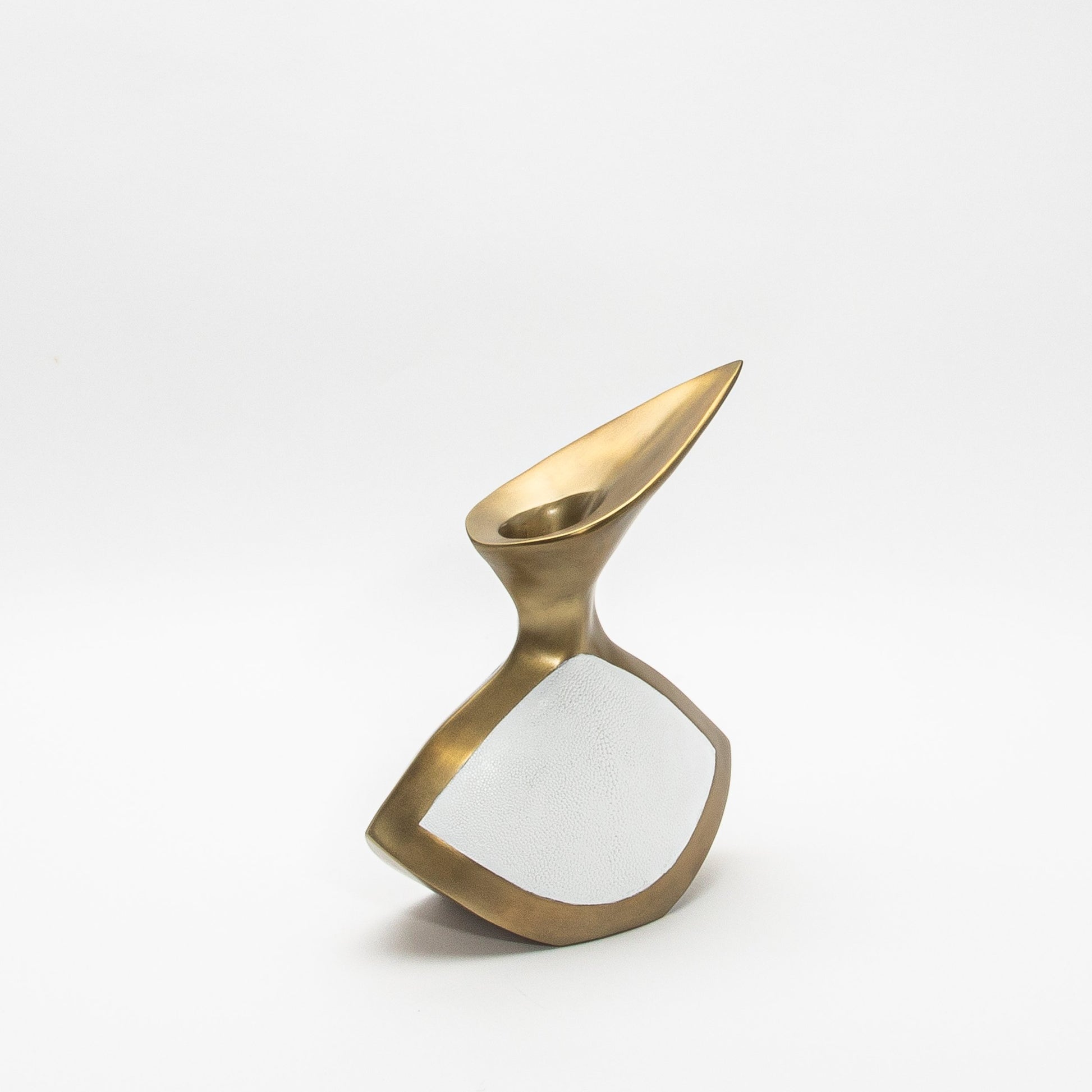 Sculptural Vase in White Shagreen and Brass by R&Y Augousti