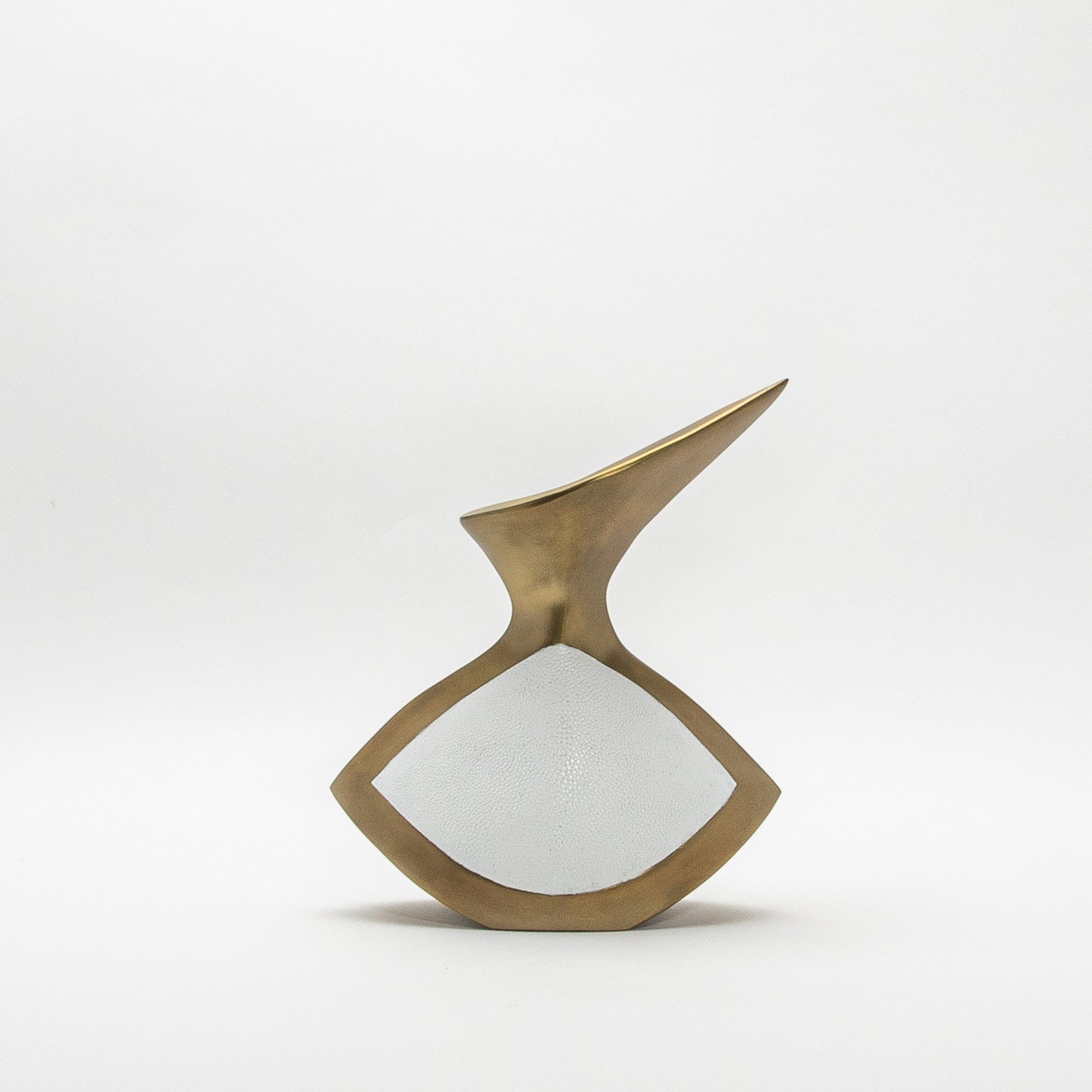Sculptural Vase in White Shagreen and Brass by R&Y Augousti