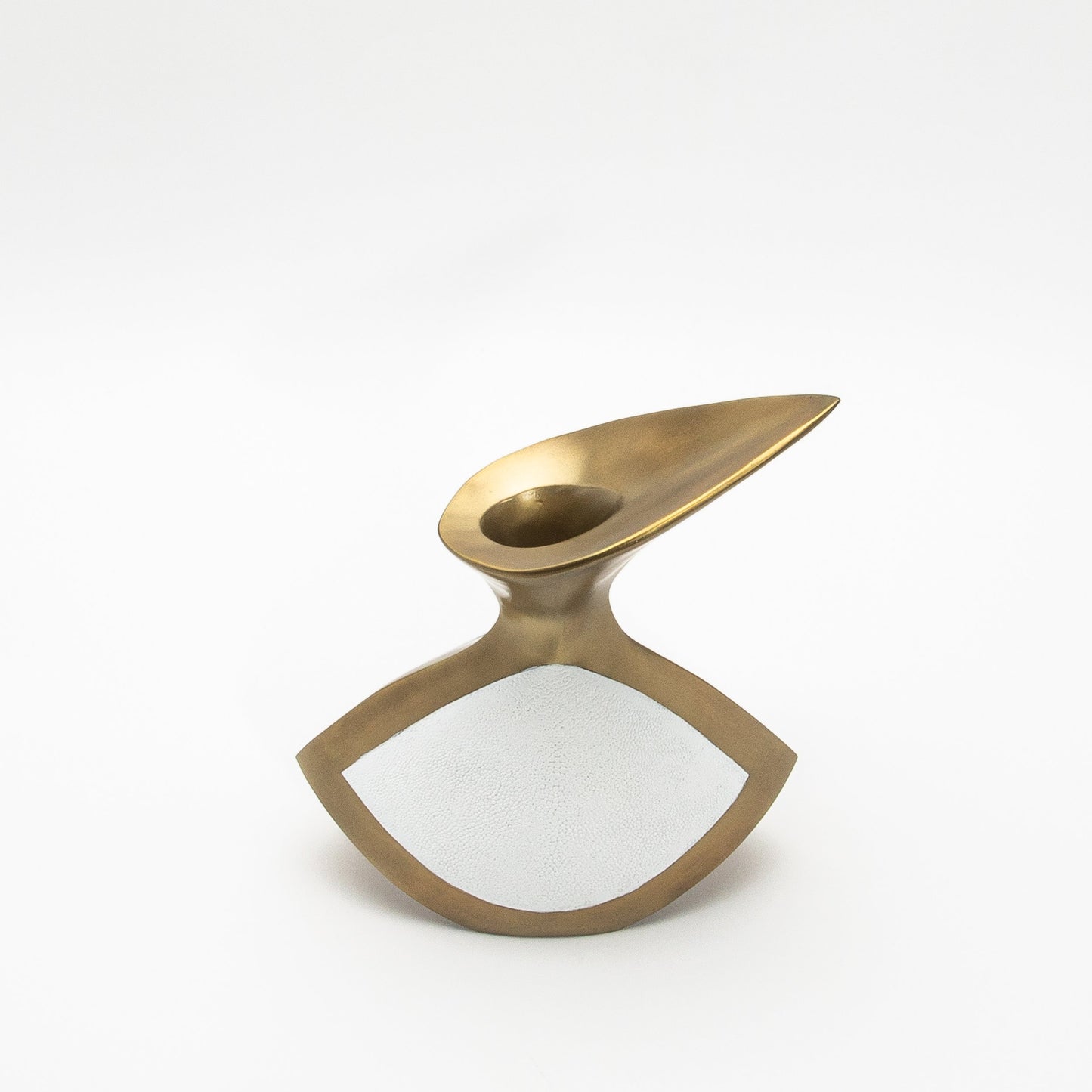 Sculptural Vase in White Shagreen and Brass by R&Y Augousti