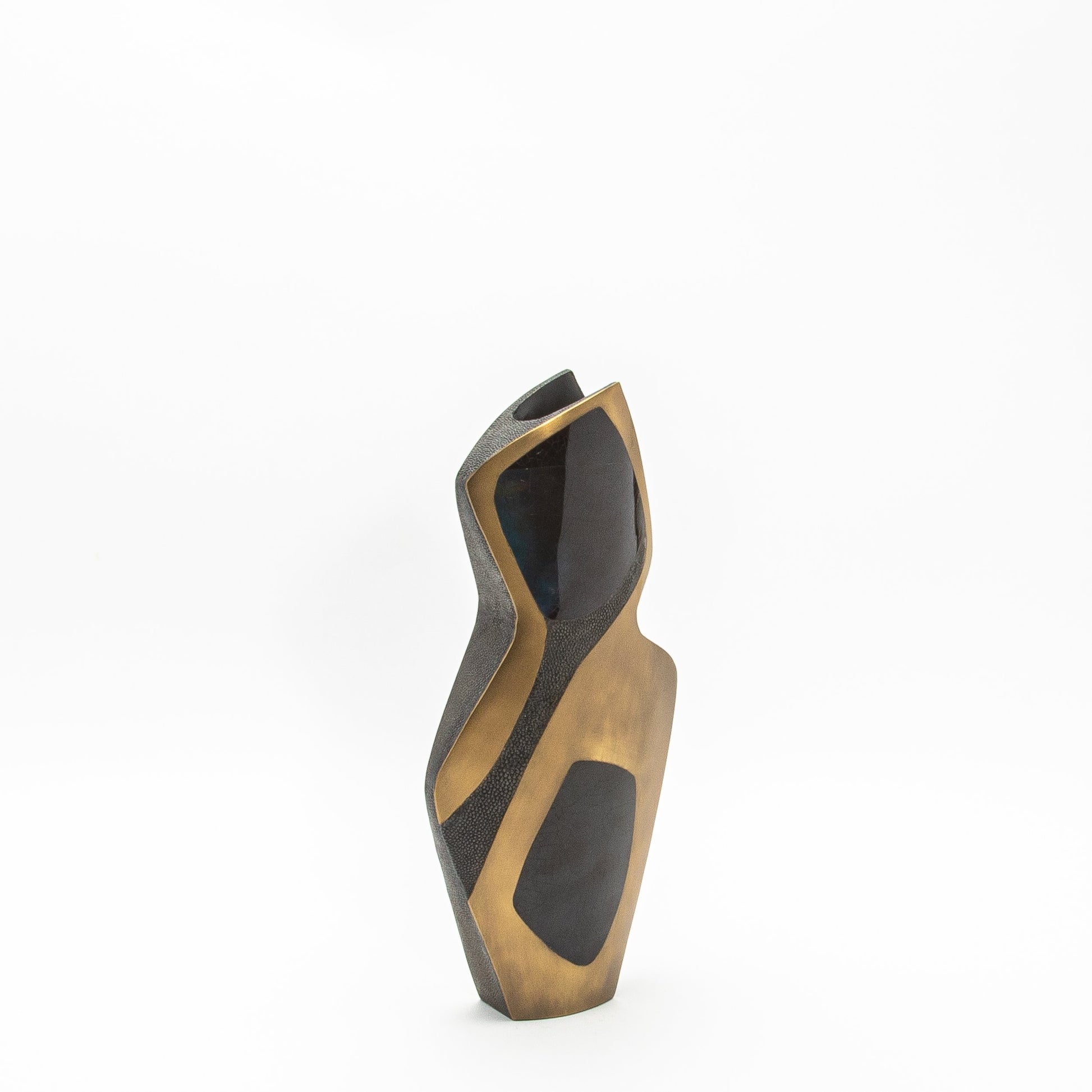 Sculptural Vase in Black Shagreen, Shell, and Brass by R&Y Augousti