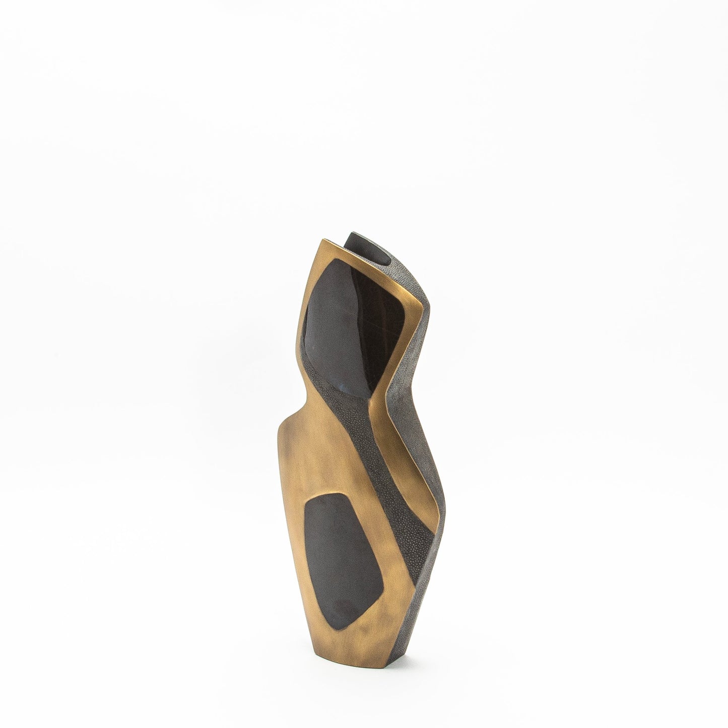 Sculptural Vase in Black Shagreen, Shell, and Brass by R&Y Augousti