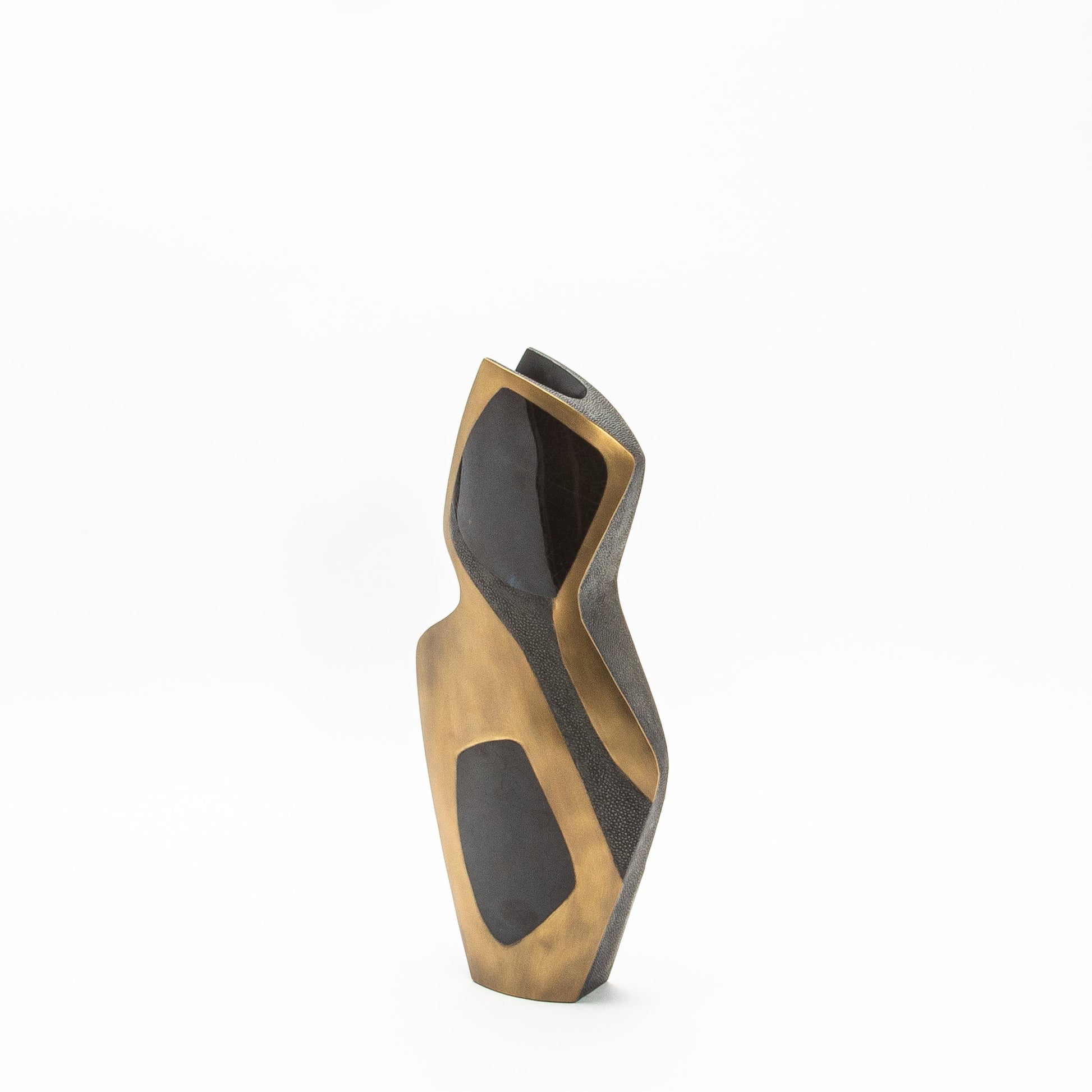 Sculptural Vase in Black Shagreen, Shell, and Brass by R&Y Augousti
