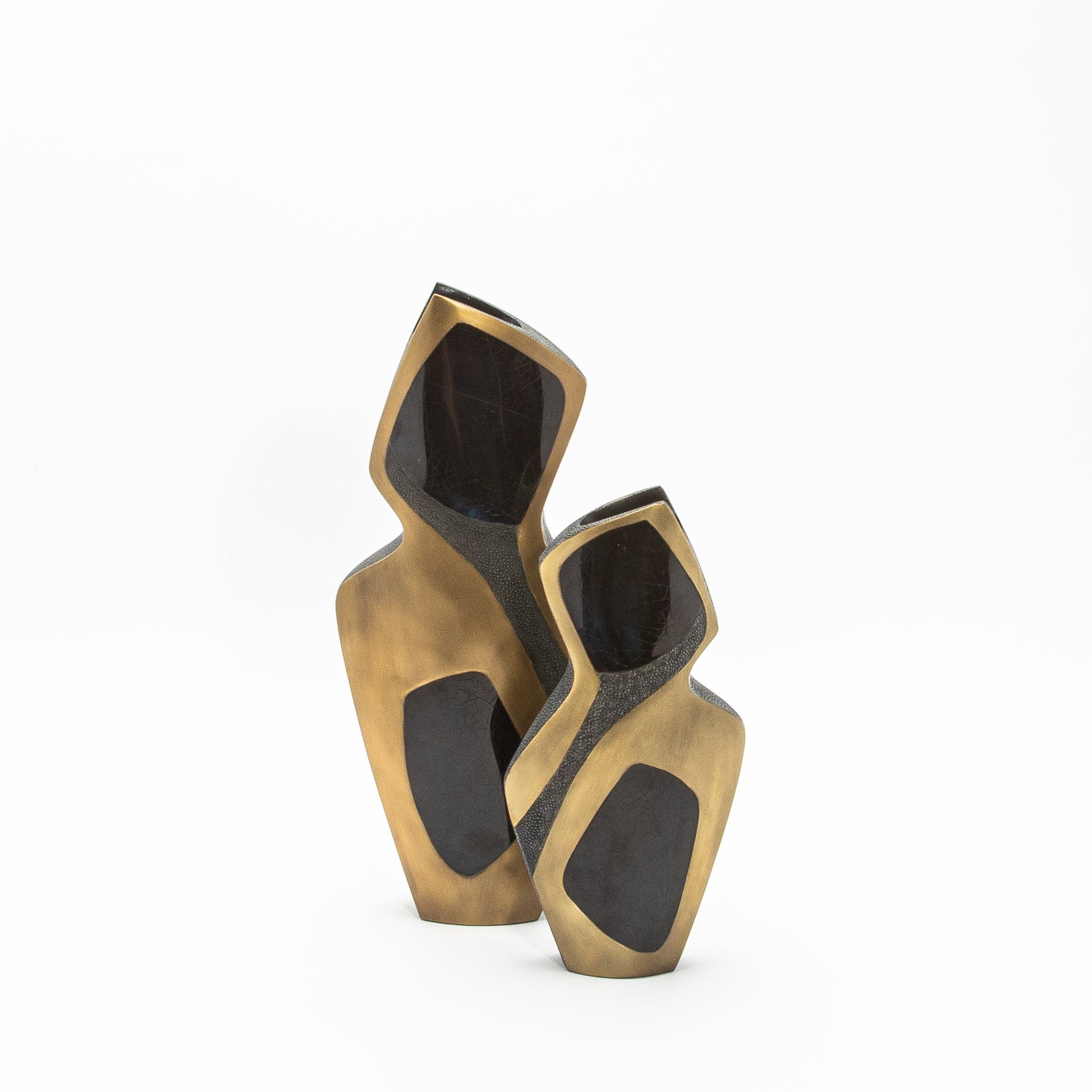 Sculptural Vase in Black Shagreen, Shell, and Brass by R&Y Augousti