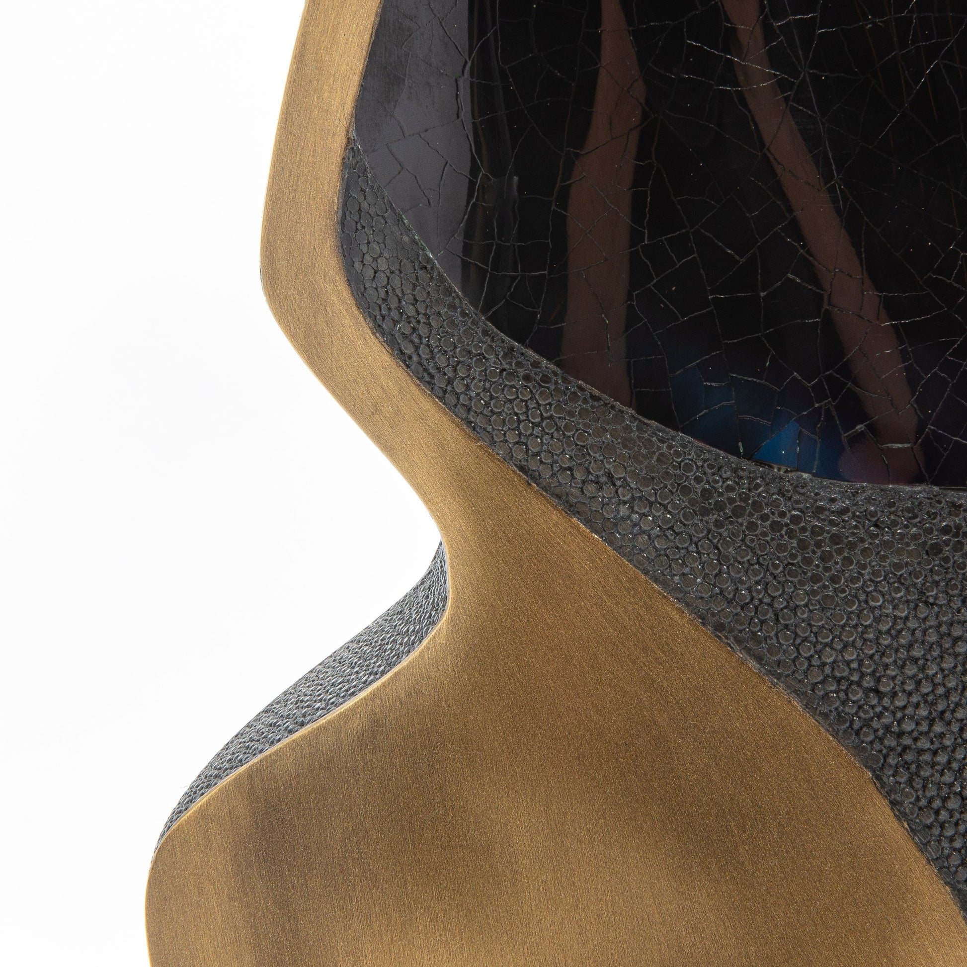 Sculptural Vase in Black Shagreen, Shell, and Brass by R&Y Augousti