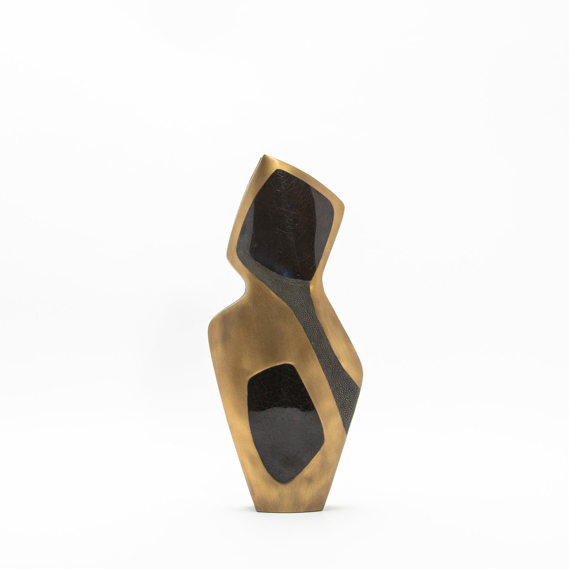 Sculptural Vase in Black Shagreen, Shell, and Brass by R&Y Augousti