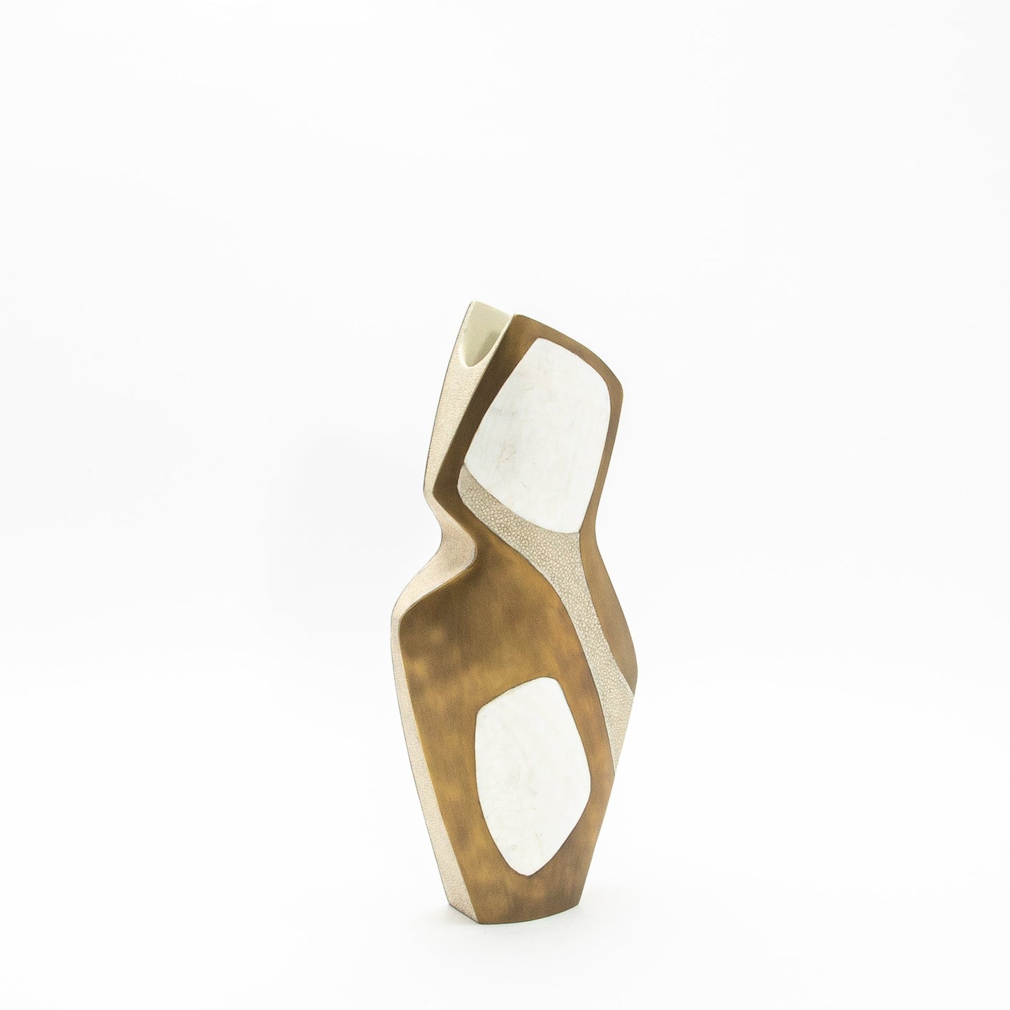 Vase in Cream Shagreen, Mother of Pearl, and Brass by R&Y Augousti