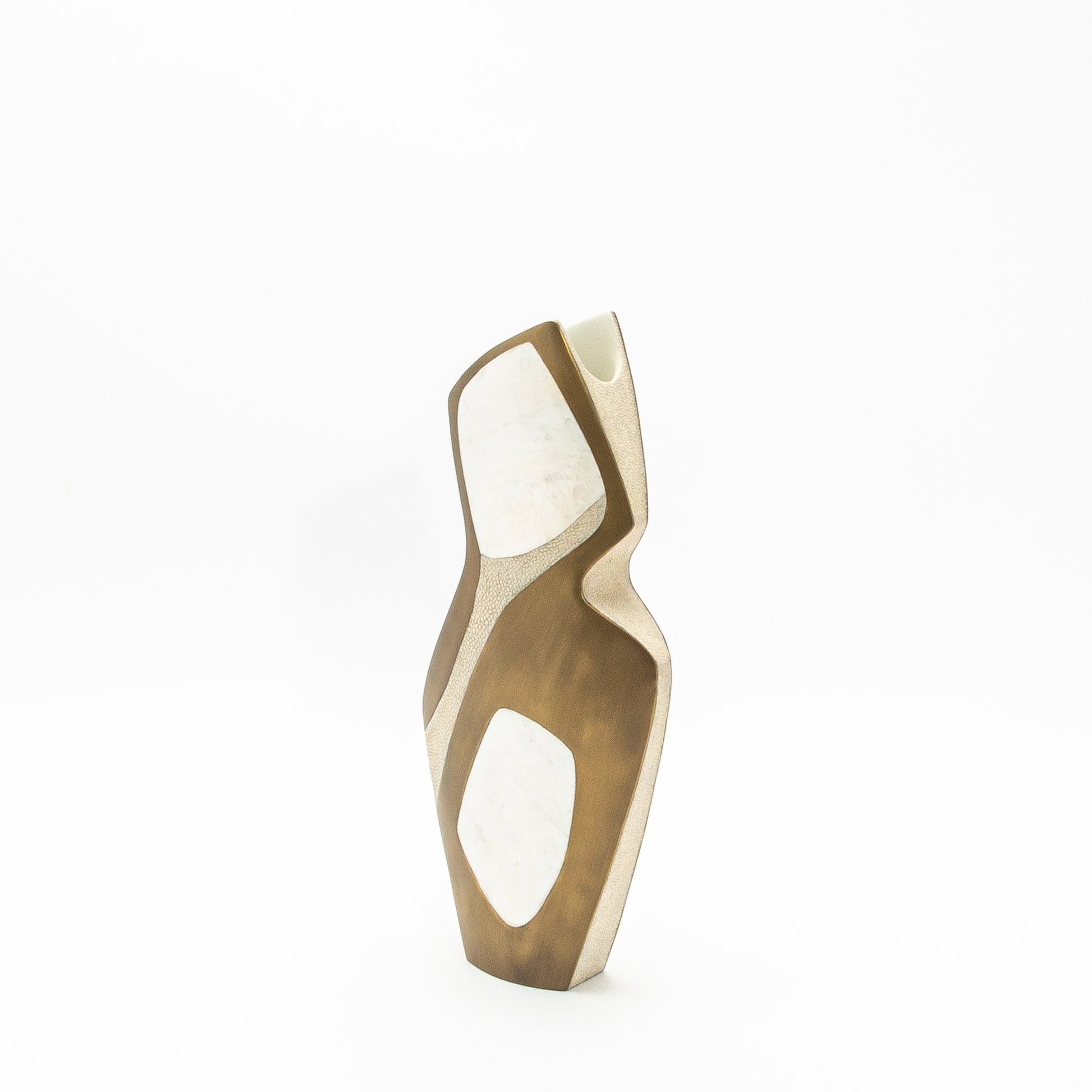 Vase in Cream Shagreen, Mother of Pearl, and Brass by R&Y Augousti