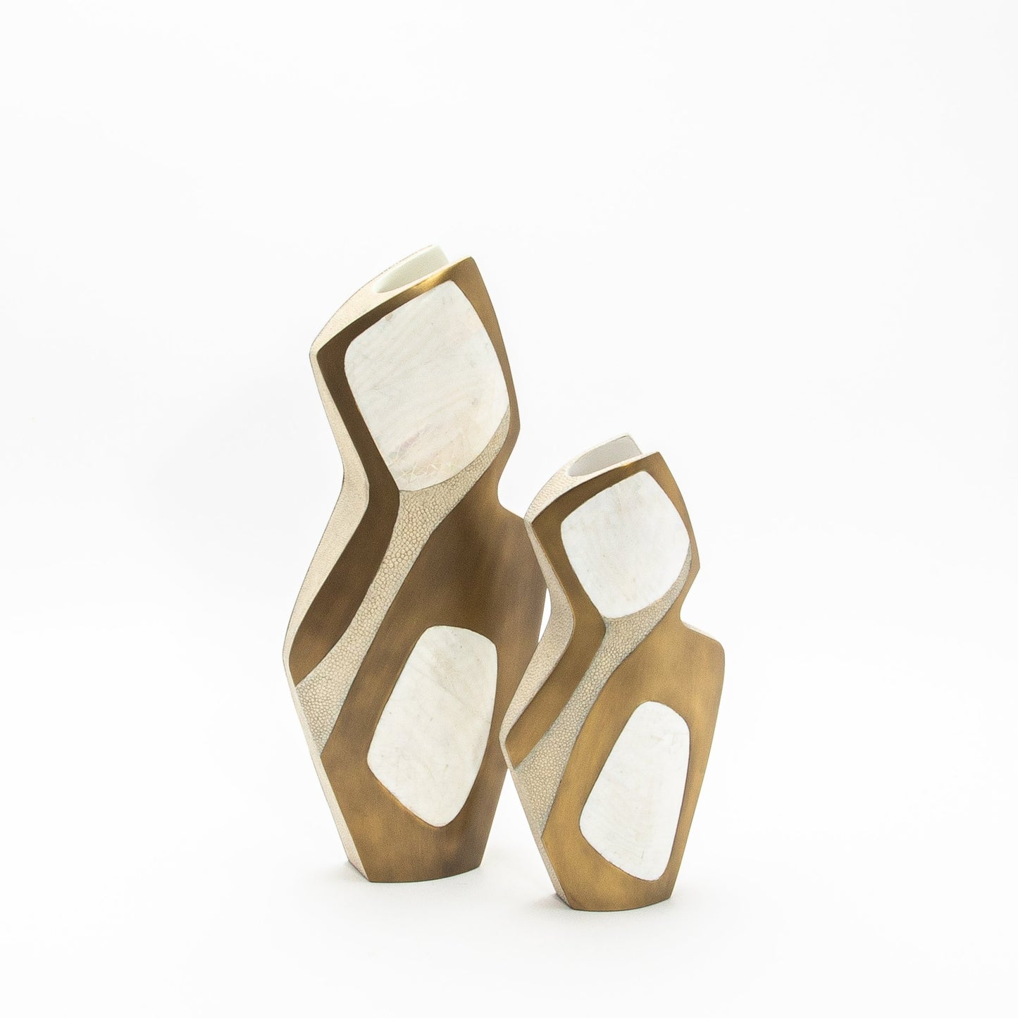 Vase in Cream Shagreen, Mother of Pearl, and Brass by R&Y Augousti
