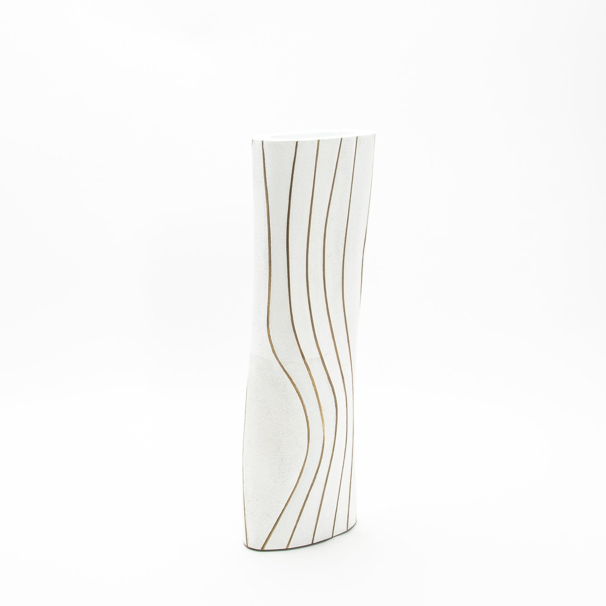Vase in White Shagreen with Brass by KIFU Paris