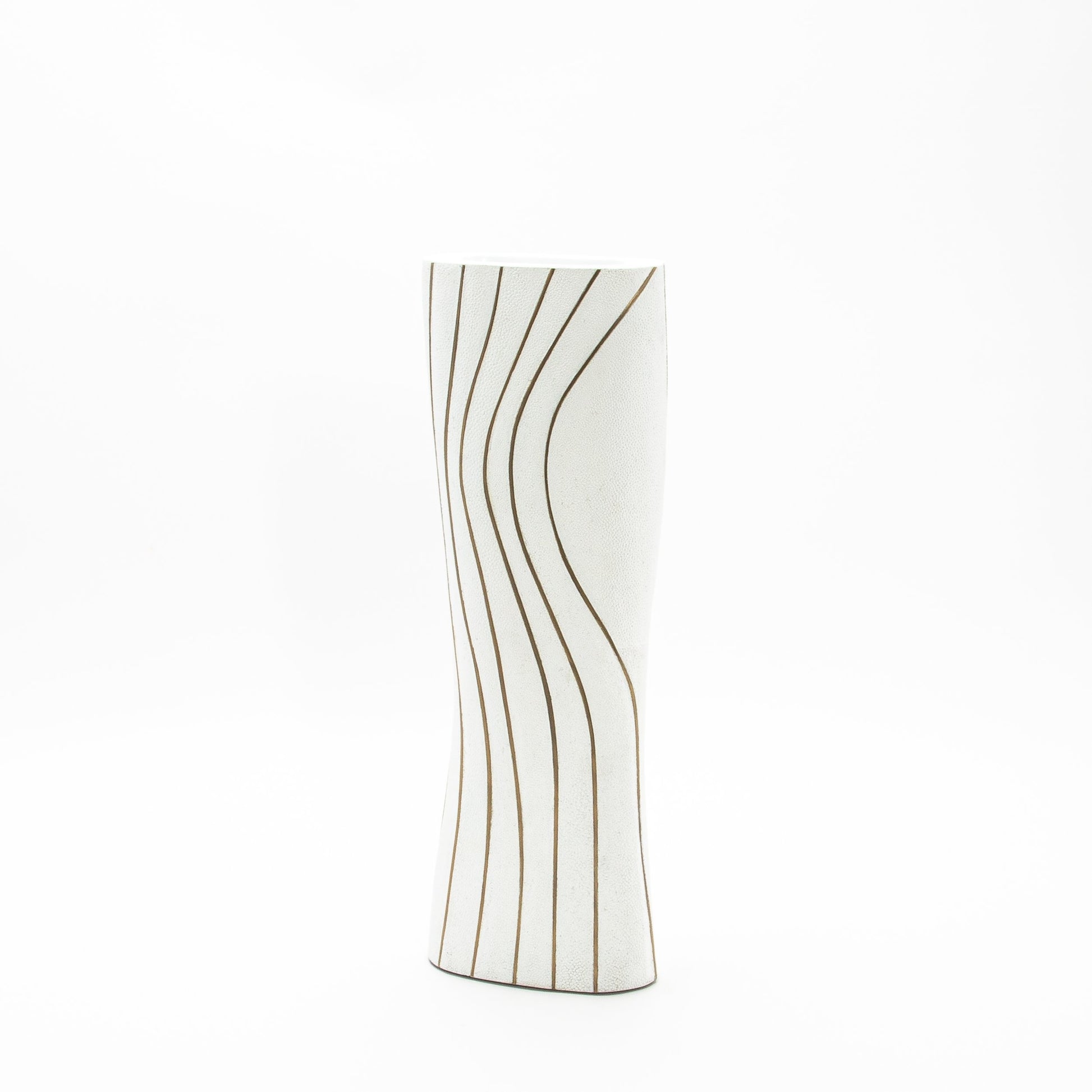 Vase in White Shagreen with Brass by KIFU Paris