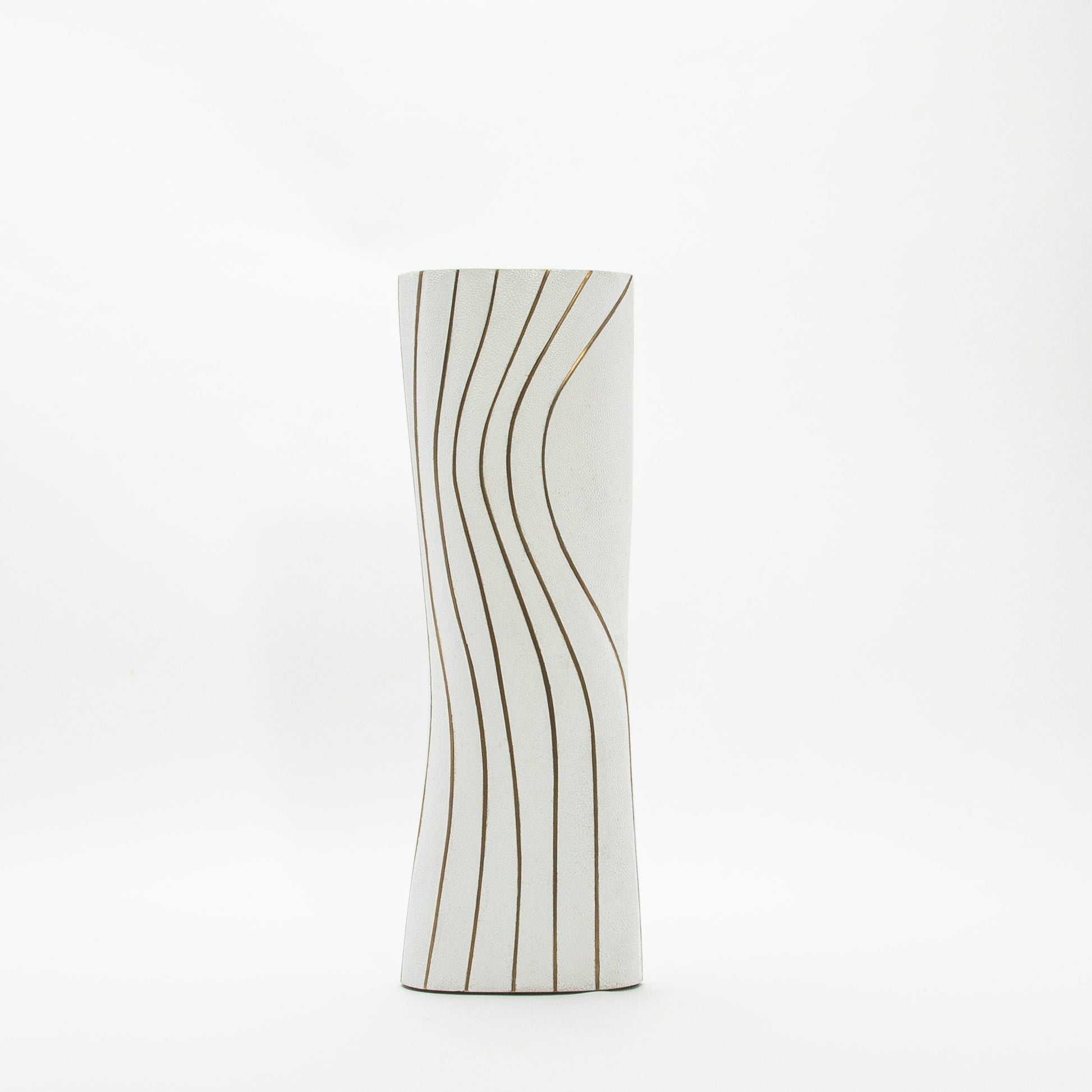 Vase in White Shagreen with Brass by KIFU Paris