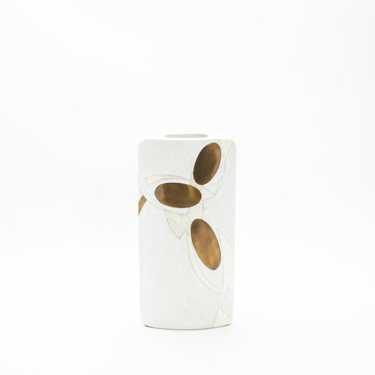 Vase in White Shagreen, Shell, and Brass by R&Y Augousti