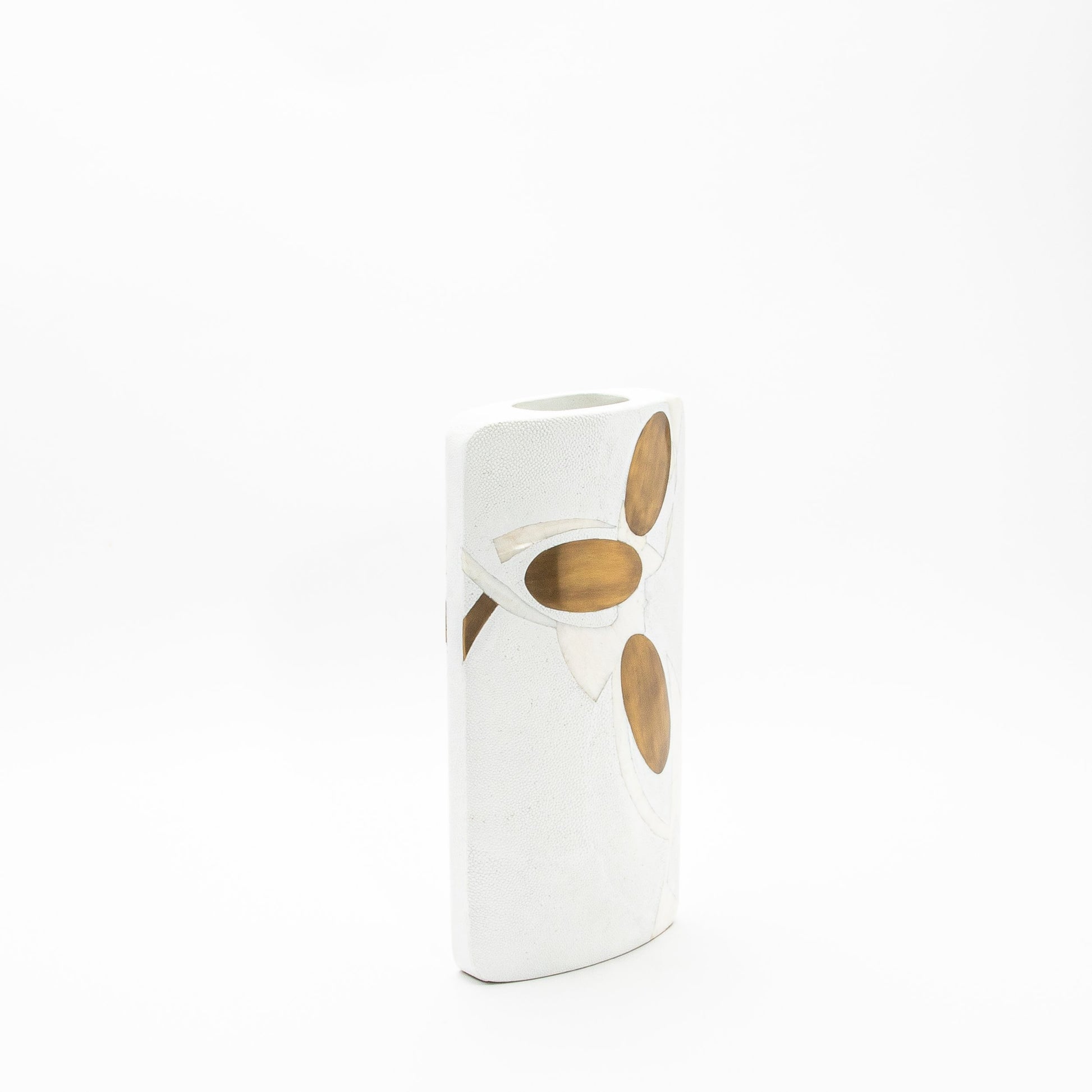 Vase in White Shagreen, Shell, and Brass by R&Y Augousti