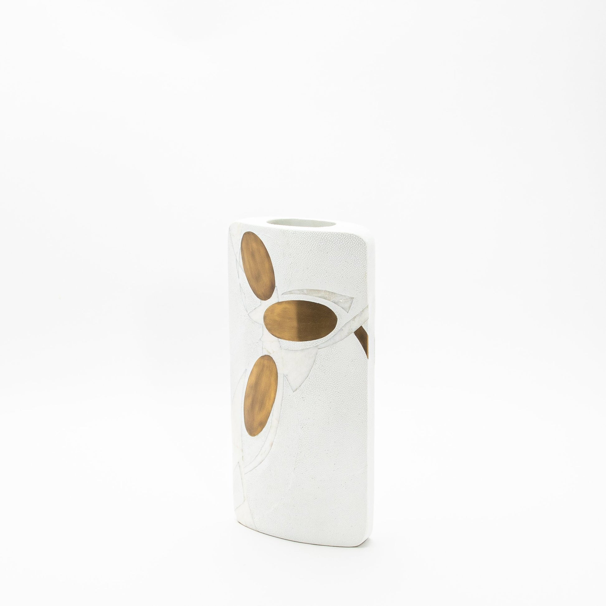 Vase in White Shagreen, Shell, and Brass by R&Y Augousti