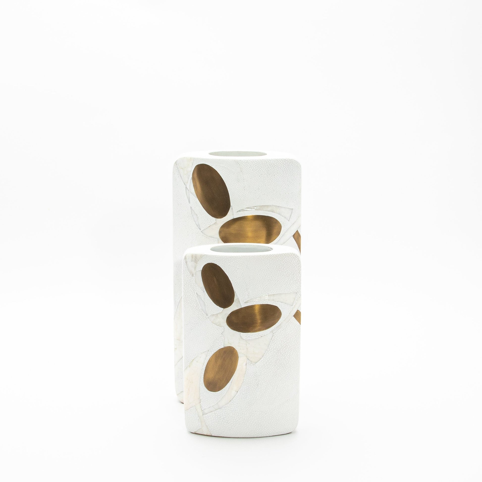 Vase in White Shagreen, Shell, and Brass by R&Y Augousti