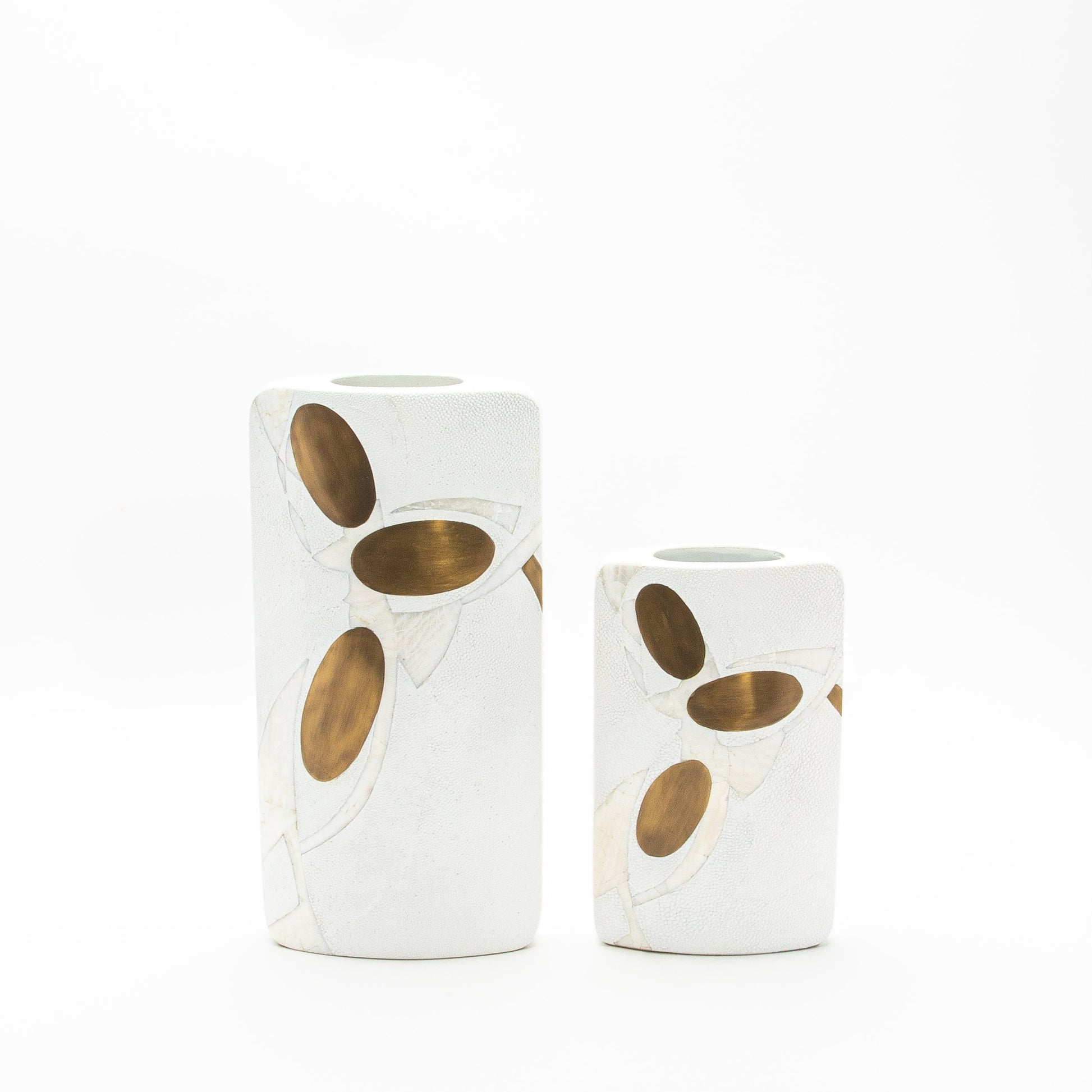 Vase in White Shagreen, Shell, and Brass by R&Y Augousti