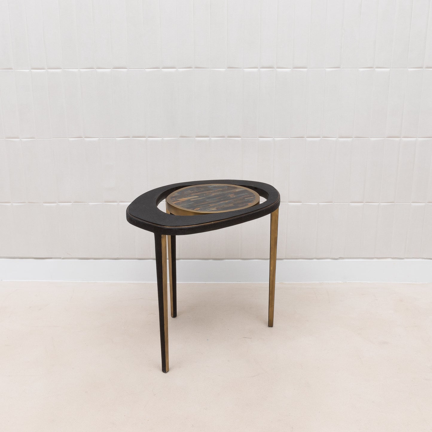 Side Table in Black Shagreen with Tiger Eye Stone Top and Bronze Patina Brass by R&Y Augousti